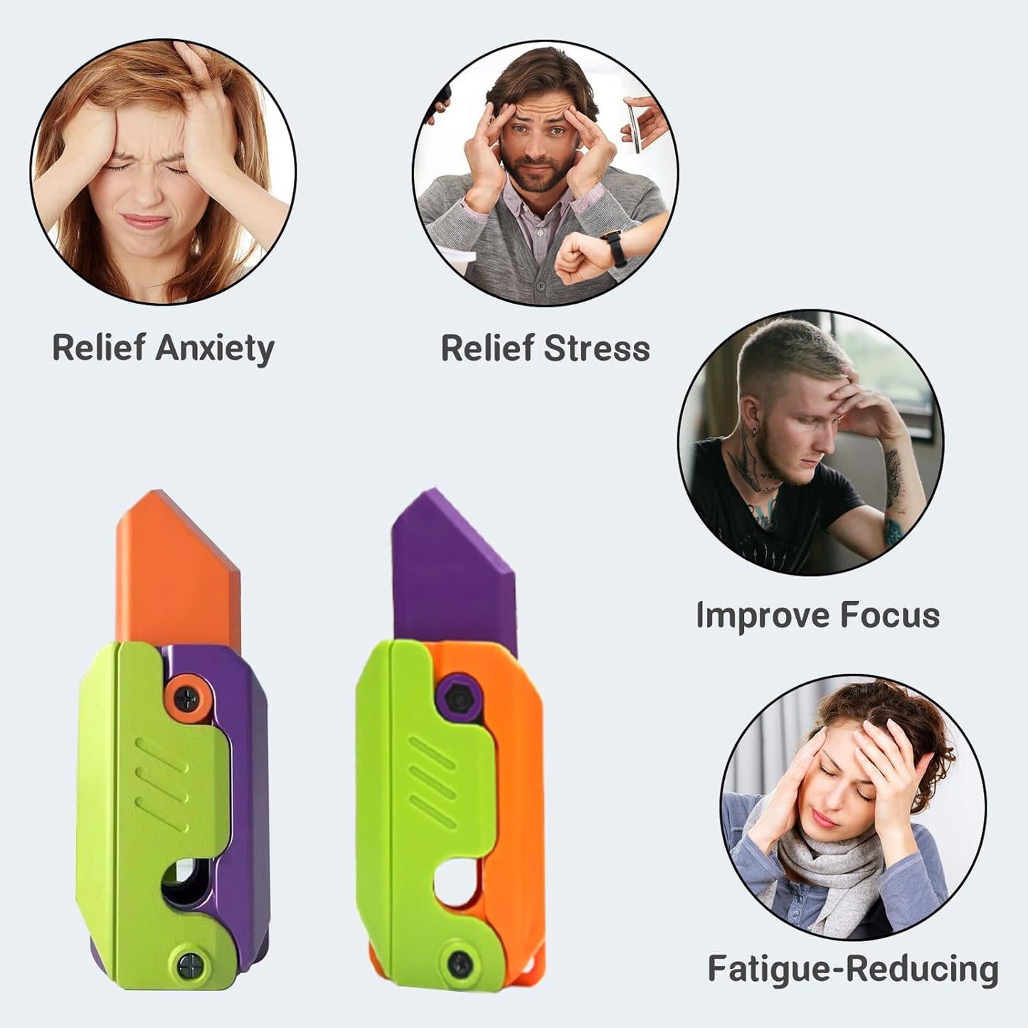 2 Pieces 3D Printing Fidget Knife Toy Carrot Toy Knife for Anxiety Stress Fidget Toys Sensory Toys Anxiety Stress Relief Toy Perfect for ADHD, ADD and Autism Purple and Purplee Knife Toy