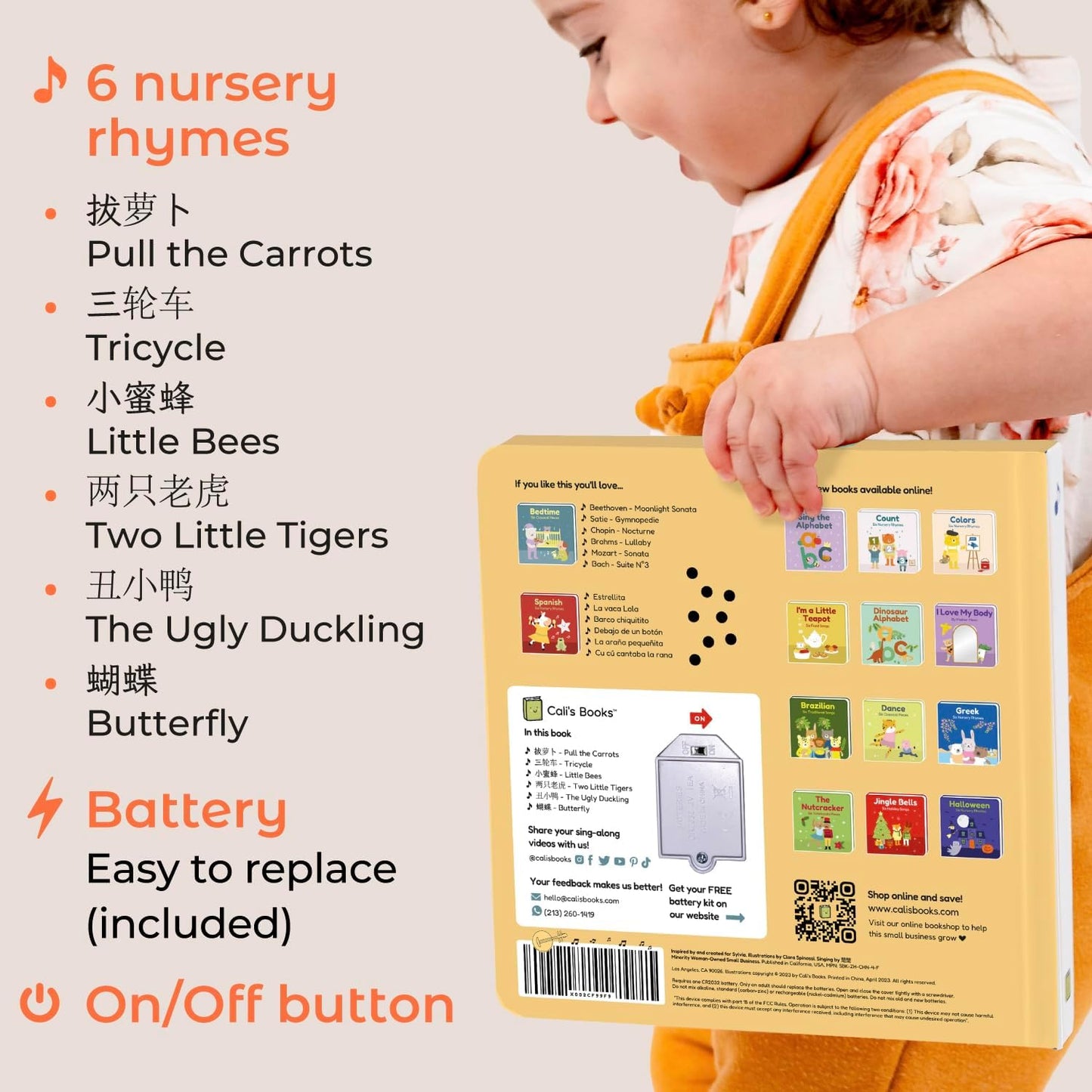Cali's Books Chinese Nursery Rhymes Book - Sound Books for Toddlers 1-3. Chinese Baby Book - Music Toys for Bilingual Children with Lyrics & Translation