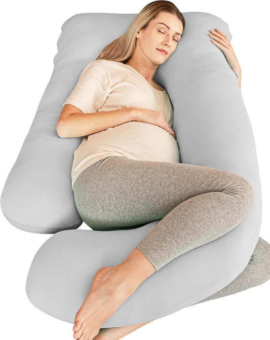 Cute Castle Cooling Cover Pregnancy Pillows, Soft U-Shape Maternity Pillow with Removable Cover - Full Body Pillows for Adults Sleeping - Pregnancy Must Haves - Jumbo 57 Inch - Light Grey
