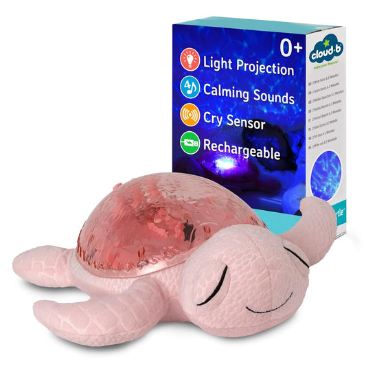 ﻿﻿Cloud b Ocean Projector Nightlight with 2 White Noises & 2 Soothing Sounds | Adjustable Settings | Cry Sensor | Tranquil Turtle - Pink (Rechargeable)