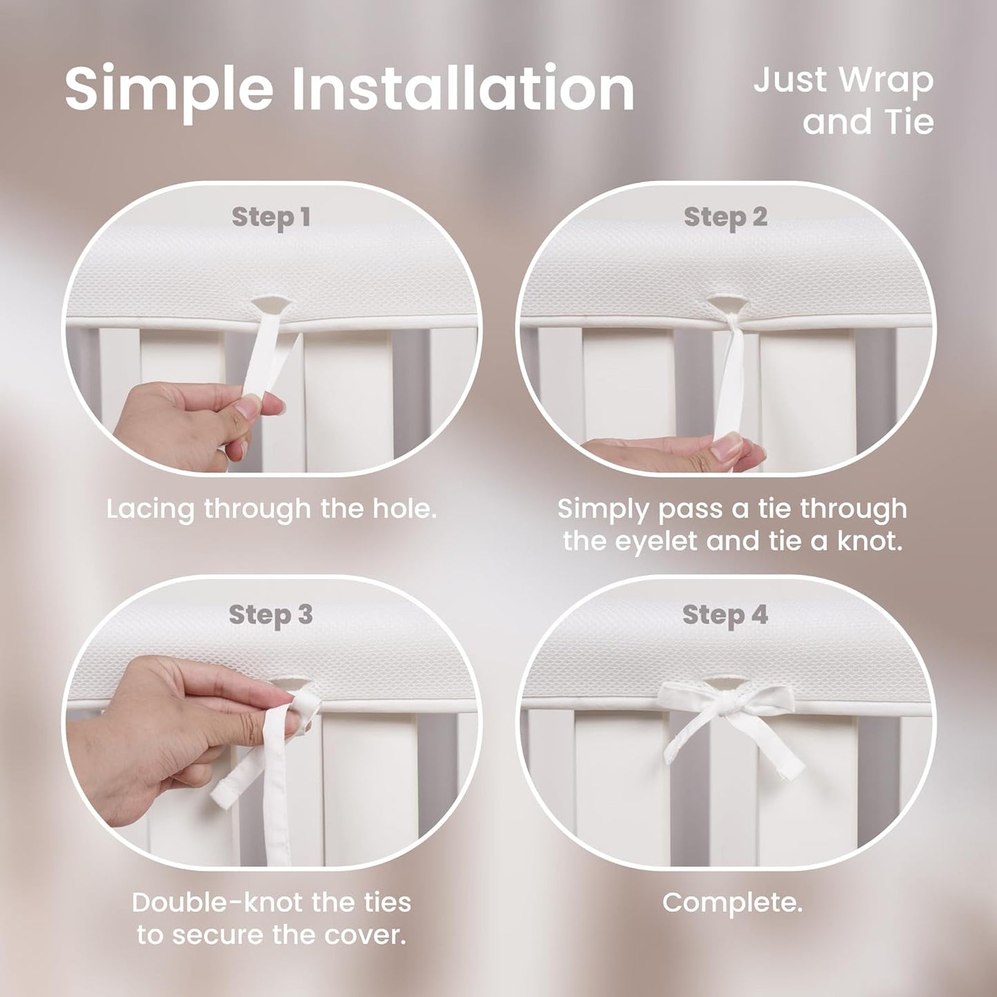 CHIPCHIP Baby Crib Rail Covers for Teething (3-Pack) – Breathable Dual-Layer Mesh Teething Guard with Storage Pocket, Fits Standard Full-Size Cribs (3pcs (01 Long Panel + 02 Short Panels))