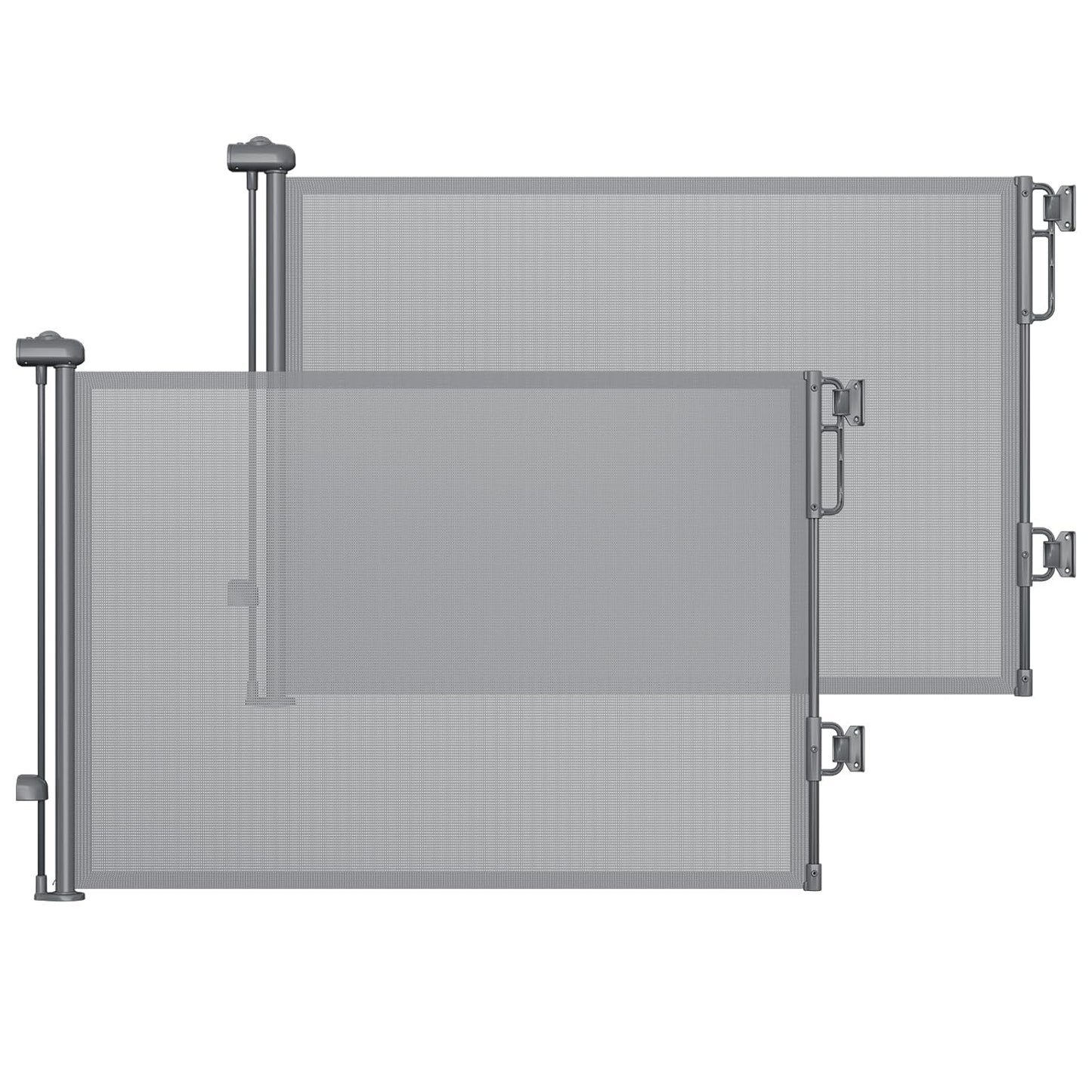 Cumbor 2-Pack Retractable Baby Gates for Stairs, 55" Wide Soft Mesh Pet Gate for Dogs with One Hand Opening, 34" Tall Toddler Gate with Top Lock for Bedroom, Doorways, Indoor/Outdoor, Gray