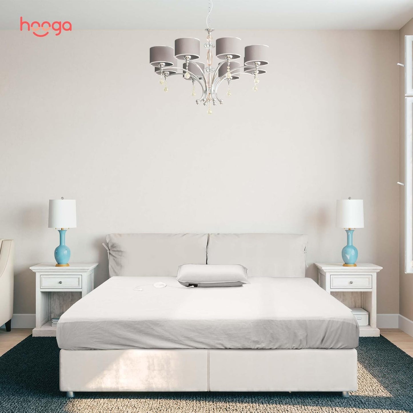 Hooga Grounding Sheet, Organic Fitted Grounded Sheet for Improved Sleep, Pain Relief - Earth Connected Bedding 78”x80”x15” King Size, Pure Silver Fiber and Cotton, Grounding Cord Included. Off White