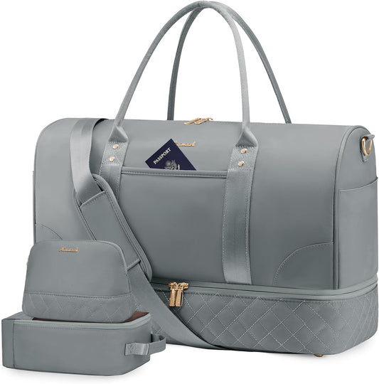 LOVEVOOK Travel Bag,Weekender Bag for Women Travel Duffle Bag with Shoe Compartment,Carry on Overnight Bag with Wet Pocket,Gym Yoga Duffel Bag,Hospital Bags for Labor and Delivery,3 Pcs Set