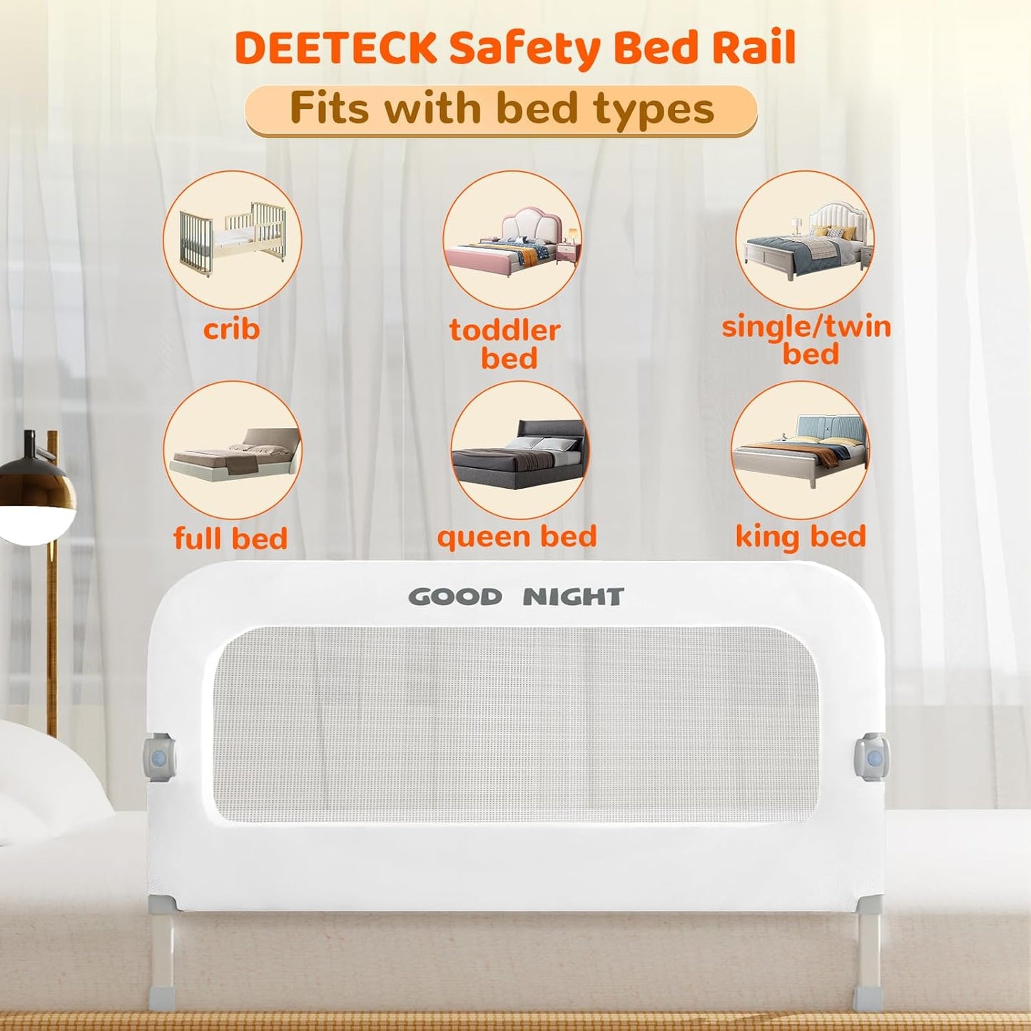 Bed Guard Rail for Toddlers - 47" Adjustable Heights & Folding up Portable Bed Railing for Baby - Toddler Bed Rails Guard for Crib, Twin, Bunk,Full Size, Queen & King Bed (White)