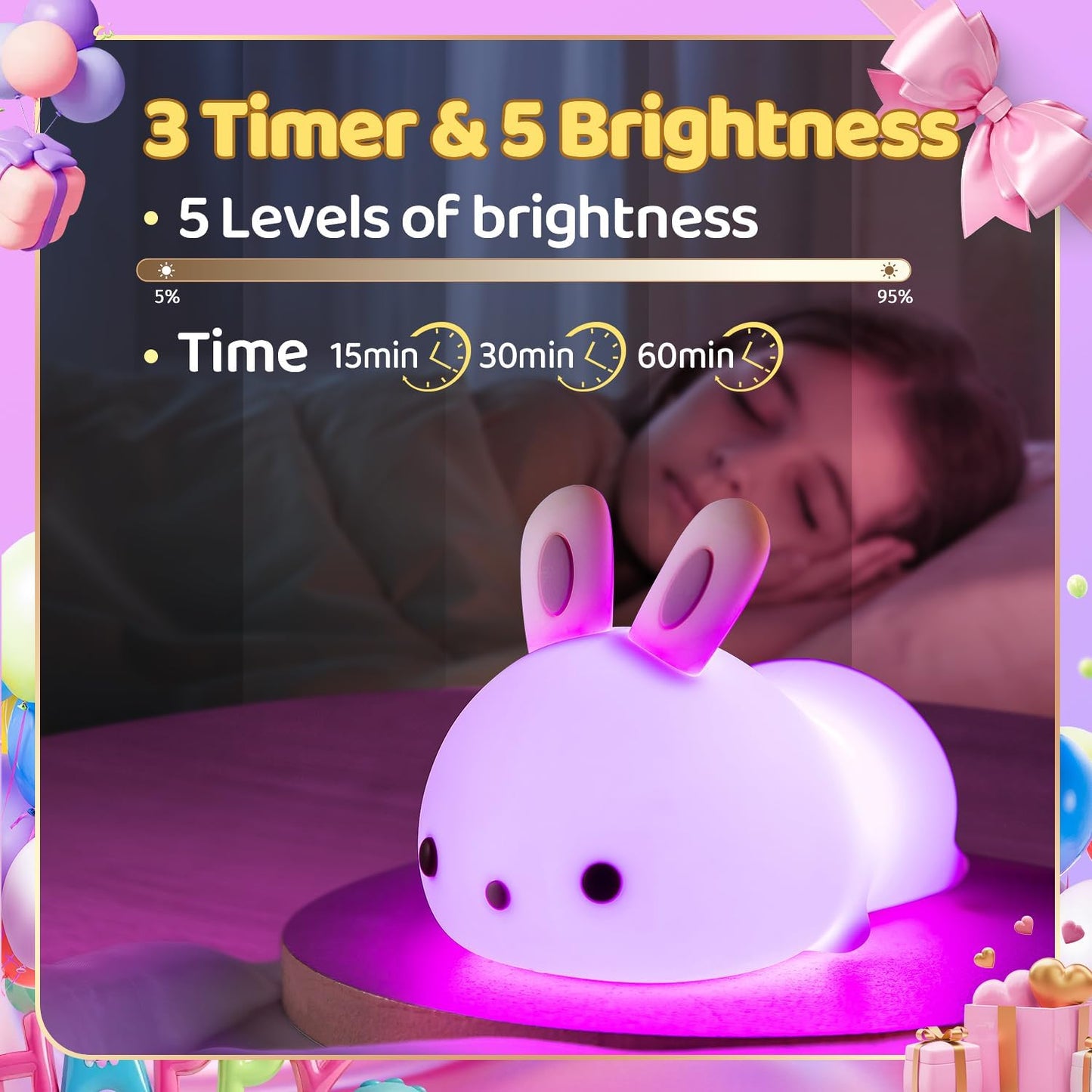 One Fire Night Light for Kids Room, Timer Baby Toddler Nursery Animal Battery Remote Kawaii Night Lamp, Cute Decor Easter Bunny Gift/ Basket Stuffers Decoration
