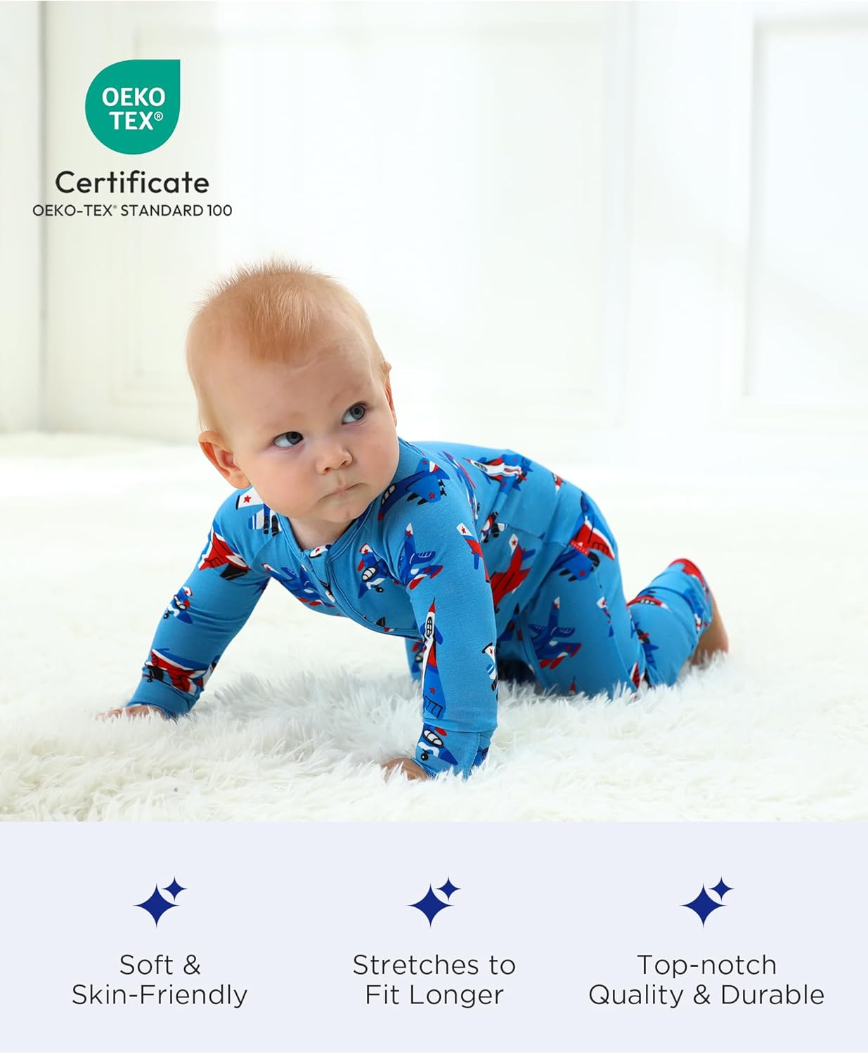 Baby One-Piece Romper Footless Bamboo Viscose Pajamas Sleepers for Baby Boys and Girls