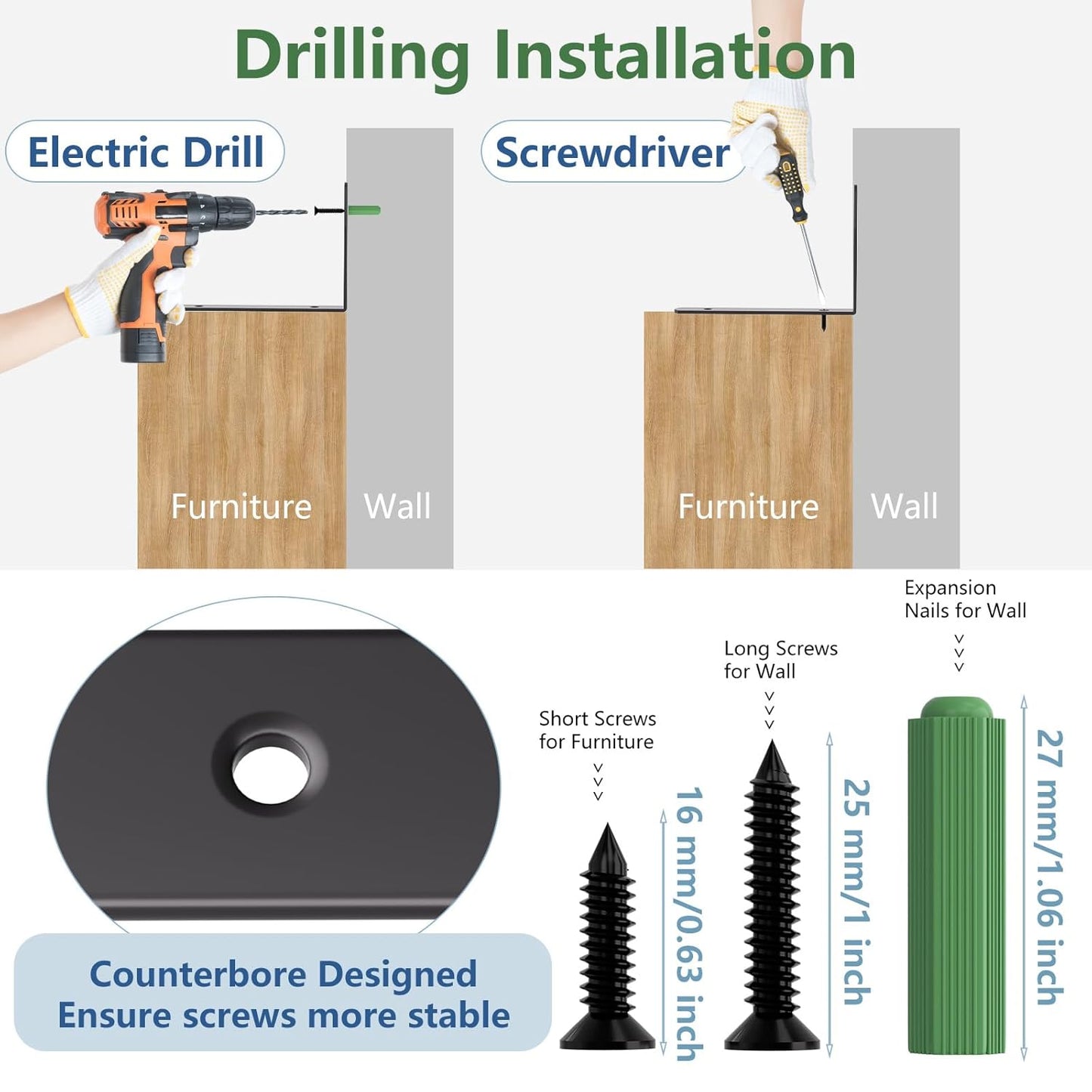 8 Pcs Furniture Anchors, OEH Furniture Anchors for Baby Proofing, No Drilling Furniture Wall Anchor Earthquake Straps, Anti Tip Furniture Straps for Baby Cabinet Dresser to Prevent Falling, Large