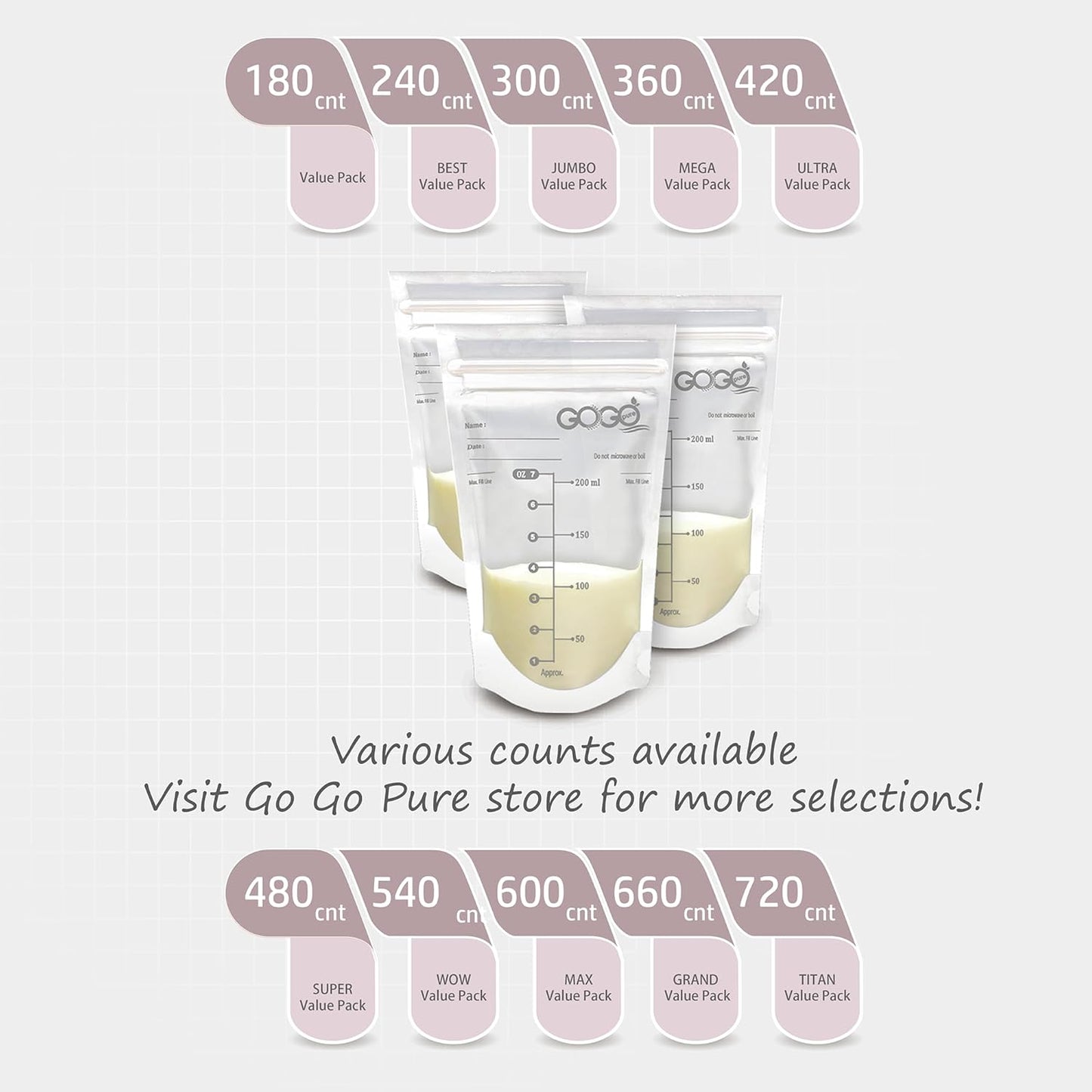 660 Count GRAND Value Pack Breastfeeding Breastmilk Storage Bags - 7 OZ, PRE-STERILIZED By Gamma Ray, BPA Free, Leak Proof Storing Double Zipper Seal, Self Stand, for Refrigeration and Freezer