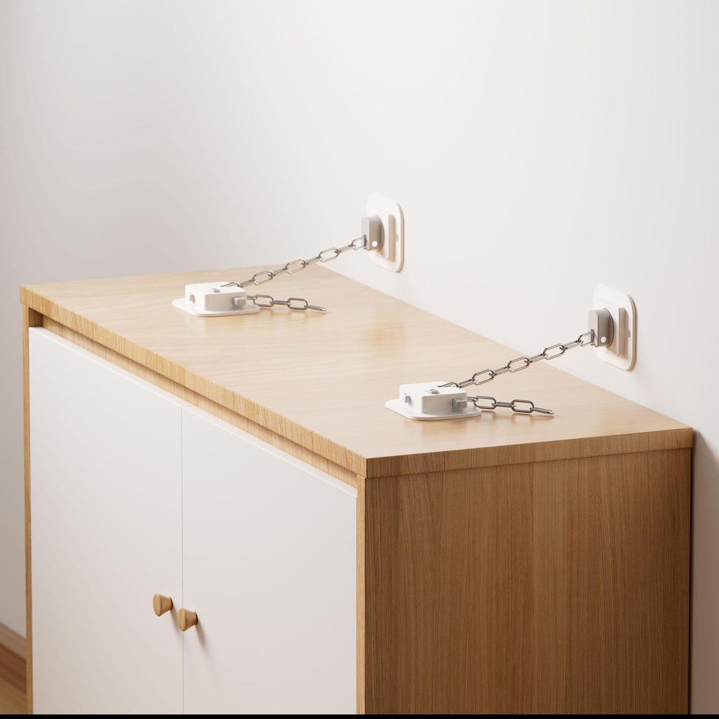 YEYA Anti-Tip No Drill Furniture Anchor with 3M Adhesive 10" Adjustable Straps, Baby Proofing Wall Anchors for Child Safety, Playroom Essentials 4P