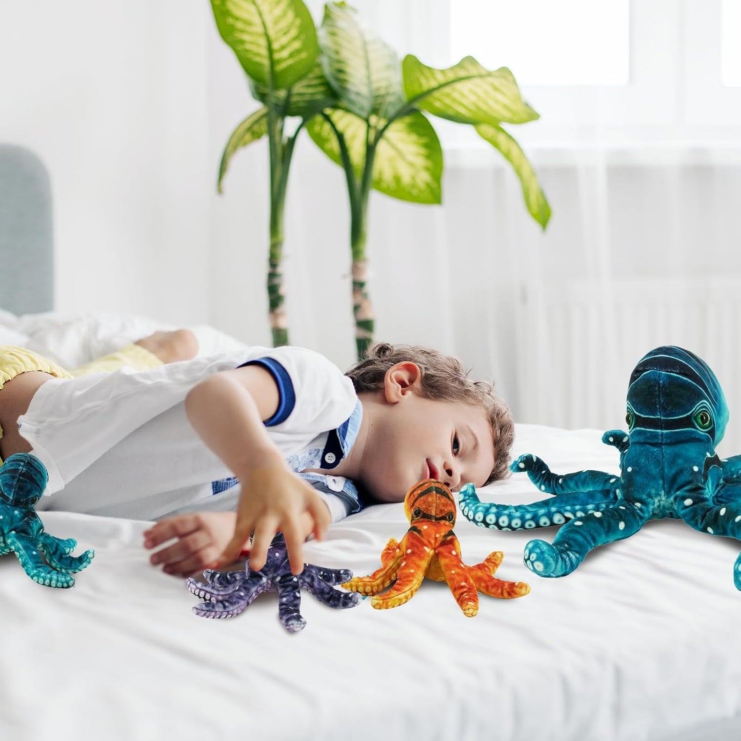 Octopus Stuffed Animal, 11''Marine Printed Octopus Plush Toys with 3 Baby, Soft Washable Toy Stuffed Marine Animal for Home Decor, Idea Gift for Kids Boys Girls Christmas Birthday Gifts (Blue)