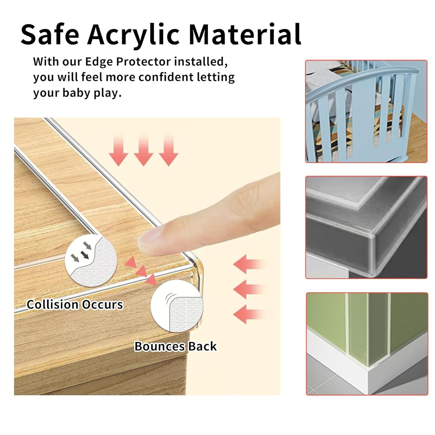2Pack Baby Proofing Edge Protector for Baby,0.8in x 9.84ft,Clear Edge Protector Strip Sharp Edge Wrap Cover Tape,Corner Bumpers for Furniture,Crib Rail Covers for Teething
