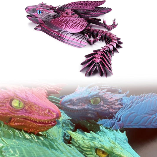 Feathered Wyvern Dragon, 3D Printed Dragon with Wings Animals Toys, Articulated Dragon Fidget Toys Desktop Pet Desk Birthday Party Gift for Kids and Adults (Purple)