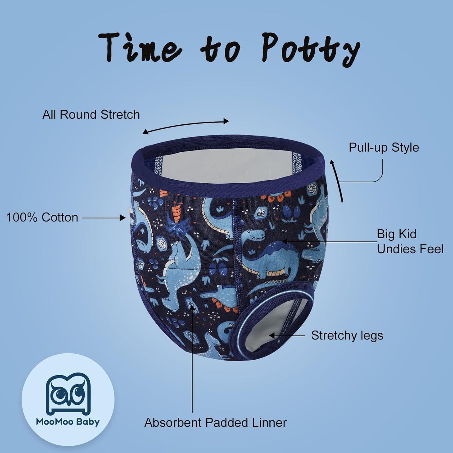 MooMoo Baby Absorbent Potty Training Pants 8 Packs Cotton Training Underwear for Boys 2T