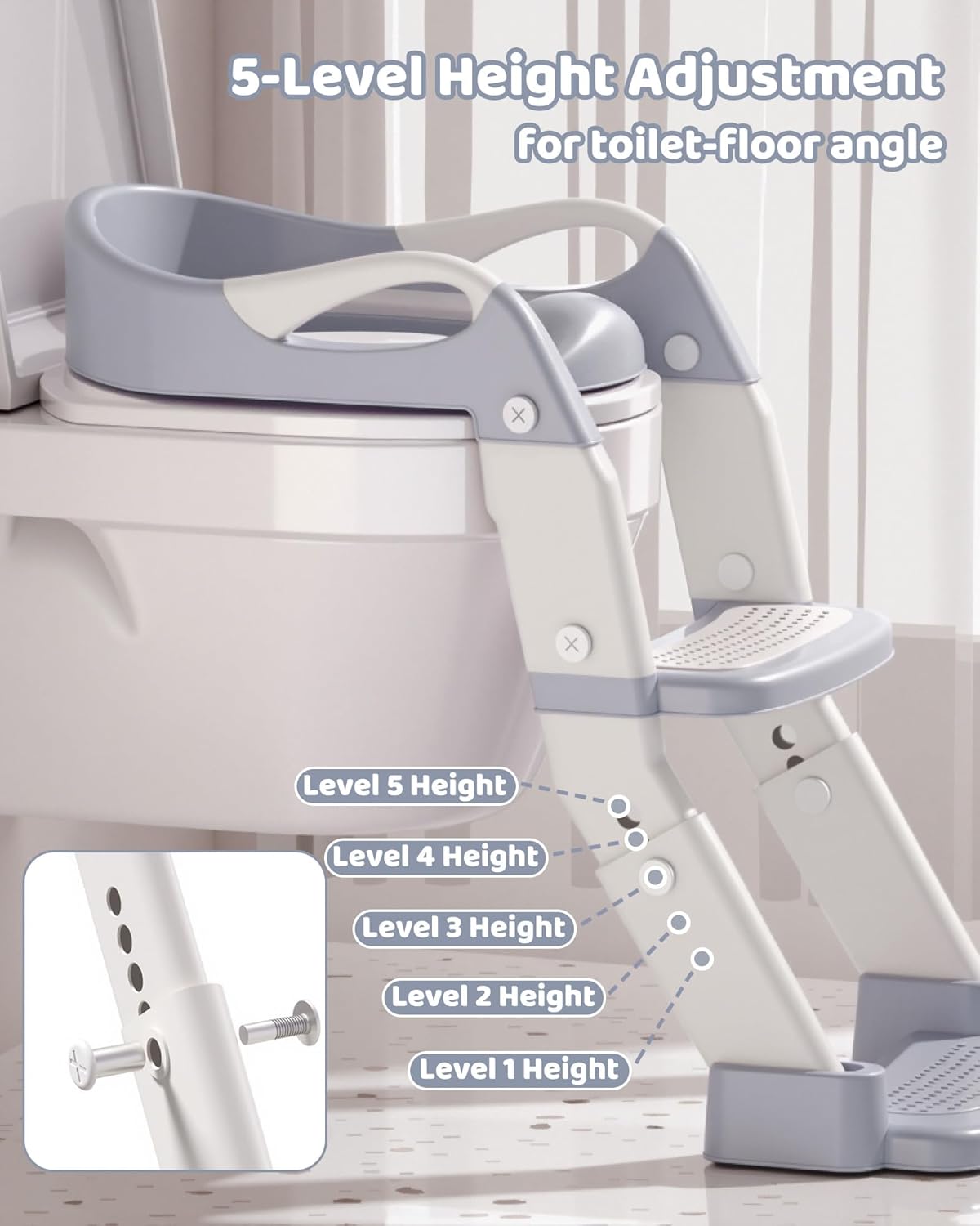 3-in-1 Potty Training Seat & Training Toilet & Potty Chair, Height Adjustable Toddler Toilet Seat for Kids Boys Girls, Foldable Potty Training Toilet with Splash Guard and Anti-Slip Steps