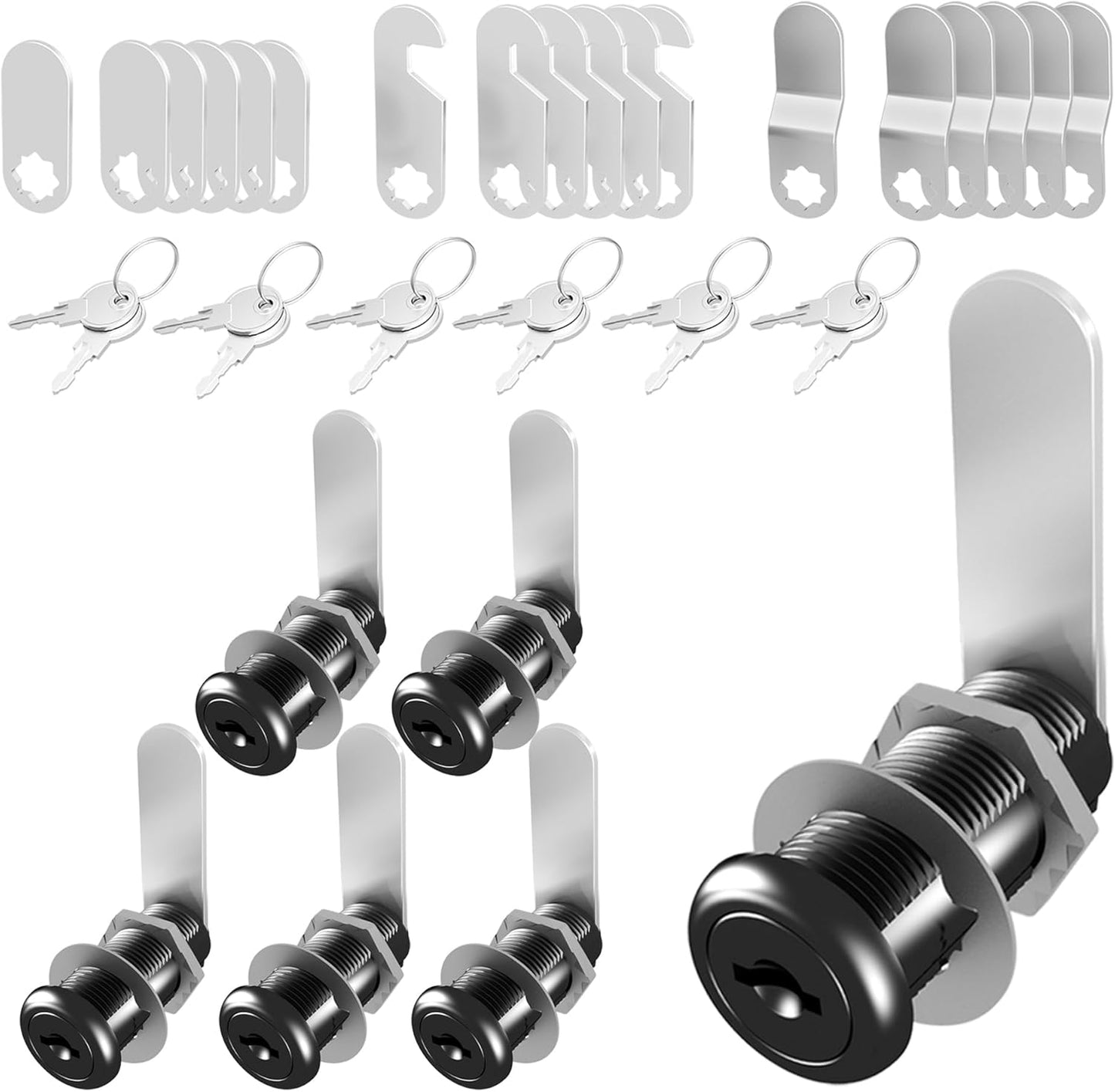 6 Pcs Black Cabinet Locks with Keys, 1-1/2" Cam Lock Keyed Alike, RV Cam Locks for Cabinets RV Storage Door, Cabinet and Drawer Lock with Keys, Zinc Alloy