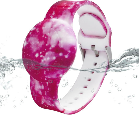 Waterproof AirTag Bracelet for Kids, Soft Silicone Air Tag Hidden Holder Case Compatible with Apple Airtag, Adjustable Anti-Lost Printed Strap GPS Traker for Toddler Child(Starry Sky Purple)