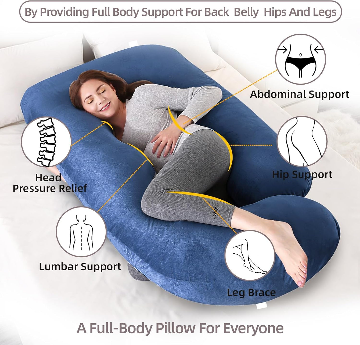 60 Inch Full Body Pregnancy Pillows for Sleeping Cooling Pregnancy Pillow,U Shaped Pregnancy Body Pillow,Maternity Pillows for Pregnant Women with Removable Washable Velvet Cover.(Blue)