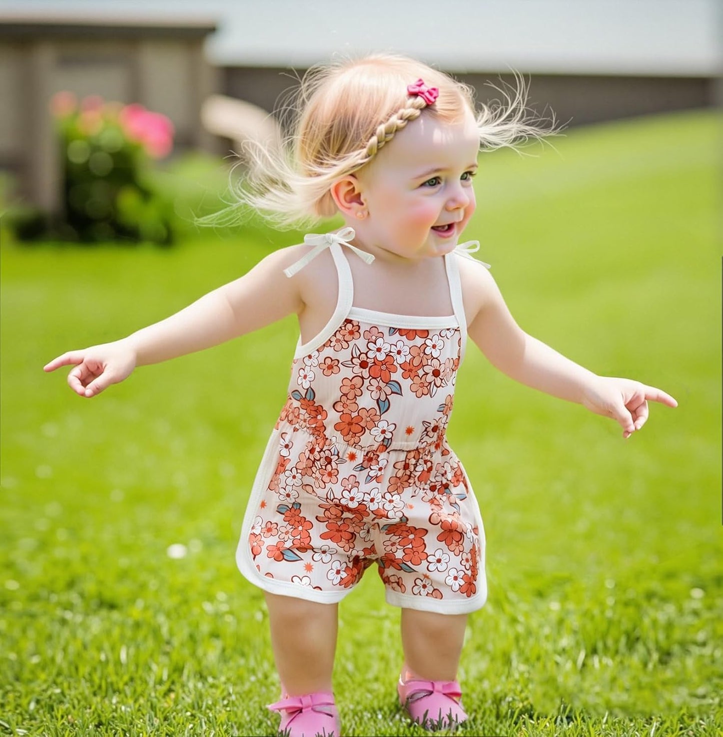 WZTYYDS Toddler Baby Girl Summer Clothes Floral Romper Tie-Up Strap Halter Jumpsuit Infant Summer Sling Playsuit 6M-3T