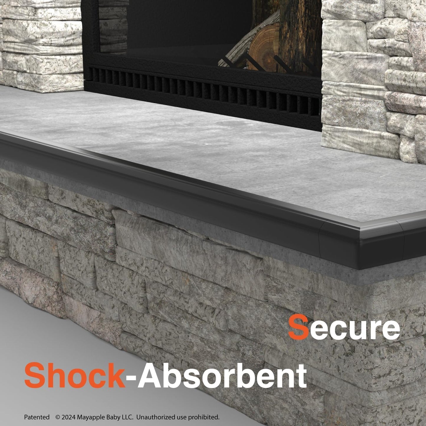 Roving Cove PreFit (Broad) Fireplace Edge Corner Protector (Extra Wide 9ft Edge 2 Corners), Baby Proofing Bumper Guards, Onyx Black, Pre-Taped, for Straight Surfaces - New & Improved