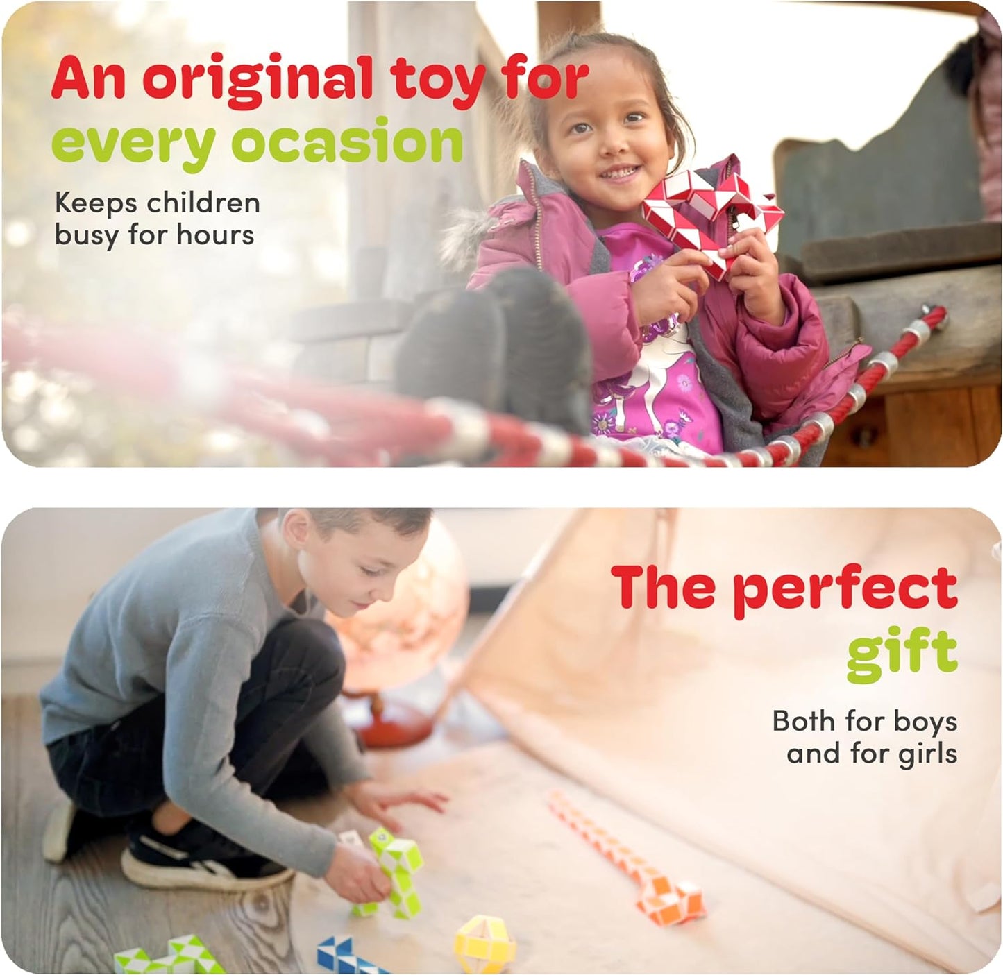 CUBIDI® Magic Snake Cube | Fidget Snake Toy for Kids | Travel Toys for Kids Ages 4-8 | Great Gift for Boys and Girls Birthday, Christmas, Stocking Stuffers - 24 Blocks | 0.9 inch x 0.7 inch | Pink