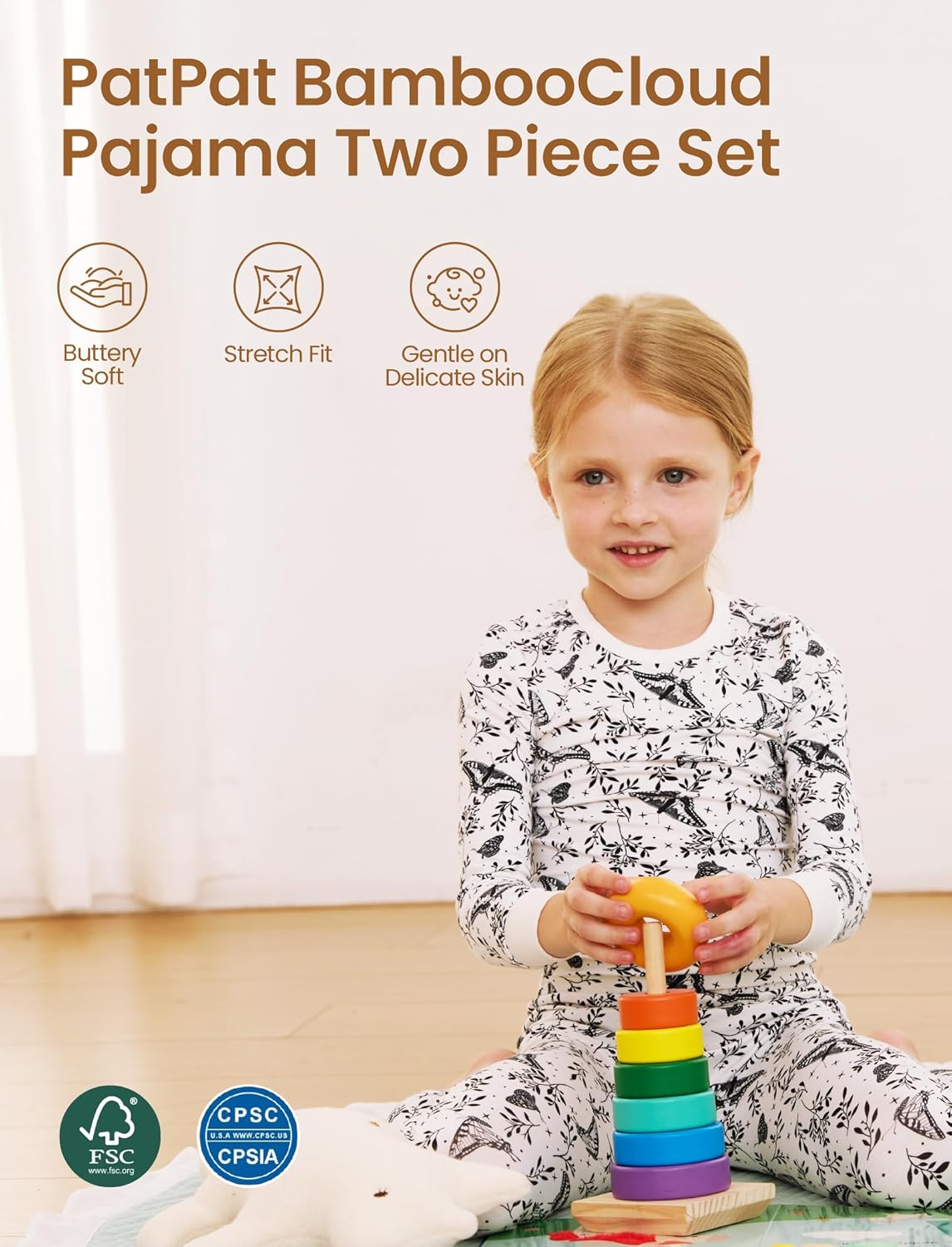 PATPAT Bamboo Viscose Pajama Set for Toddlers with Improved Tensile Strength, Snug Fit Pjs Sleeper for Baby Boys Girls Kids
