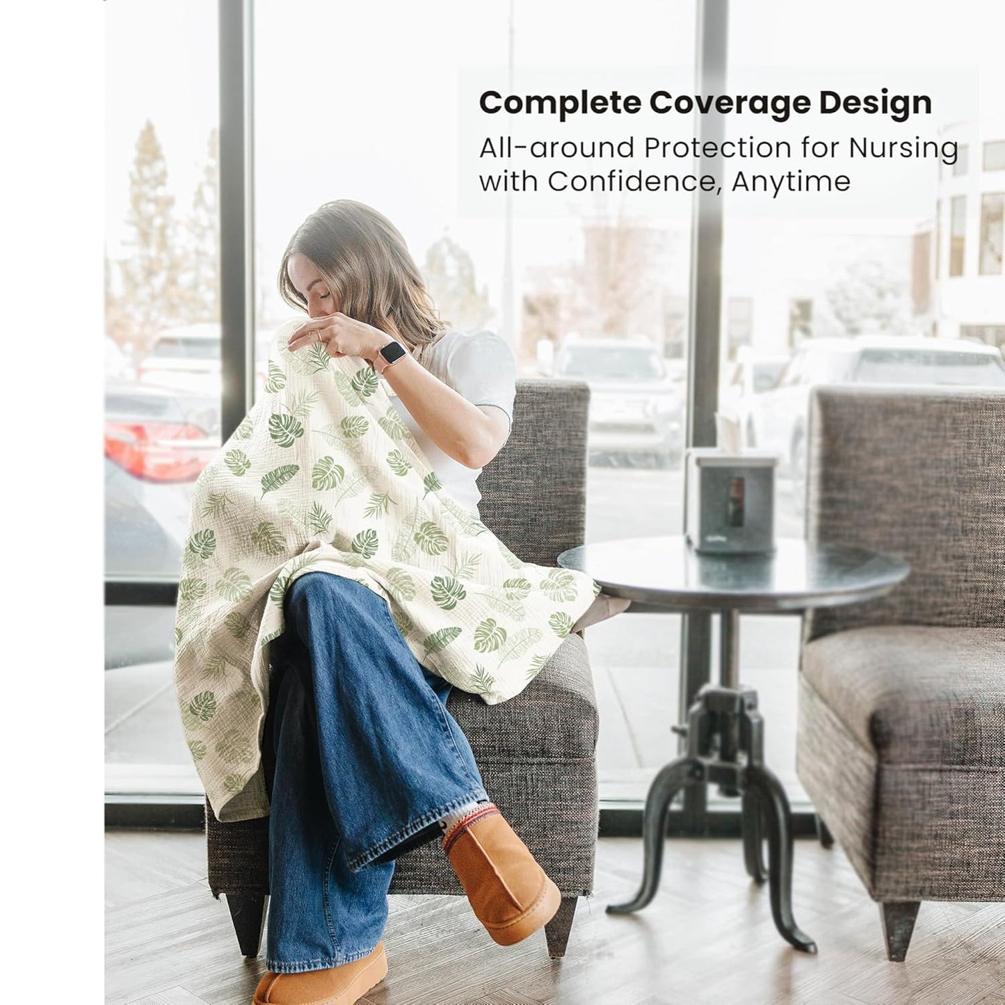 Konssy 2-Pack Muslin Nursing Cover Up for Breastfeeding Moms with Rigid Hoop, 100% Cotton, Lightweight & Breathable Breastfeeding Cover, Adjustable & Comfort