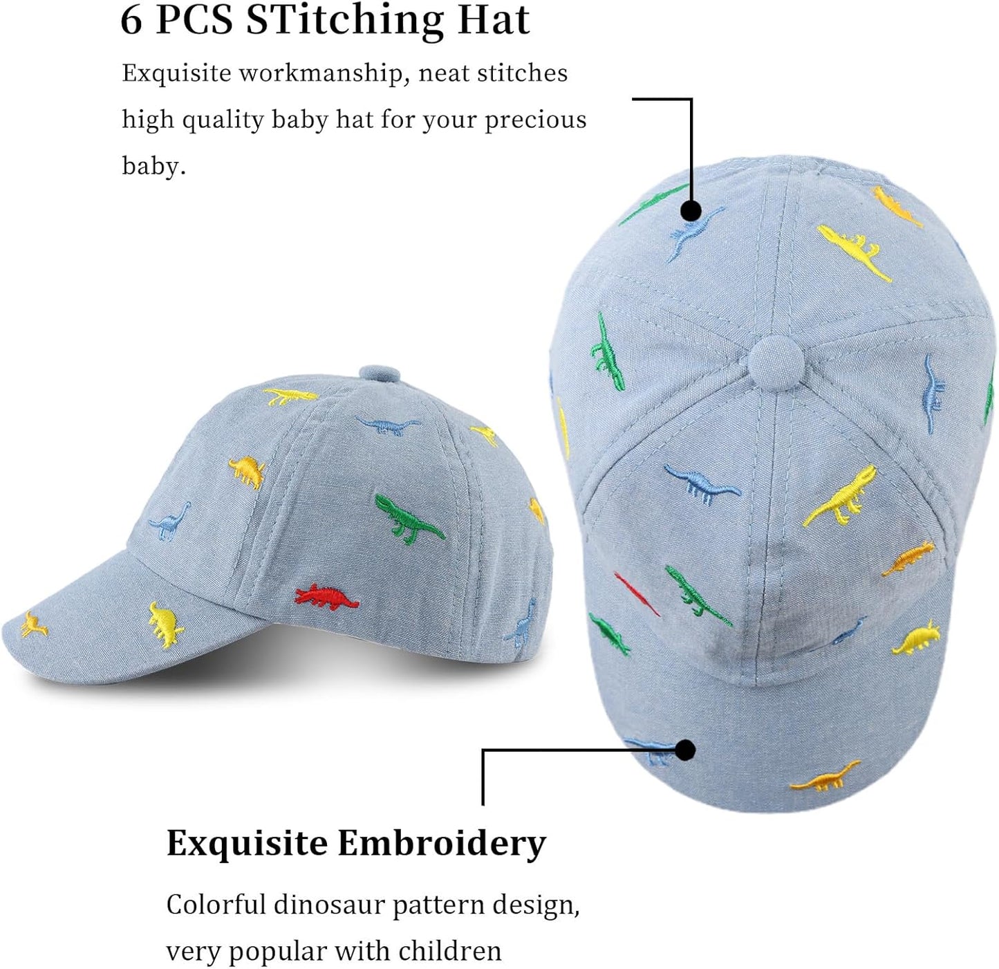 JANGANNSA Dinosaur Boys Girls Caps Embroidery Baby Baseball Caps Cotton Infant Toddler Kids Hat Spring Summer Autumn