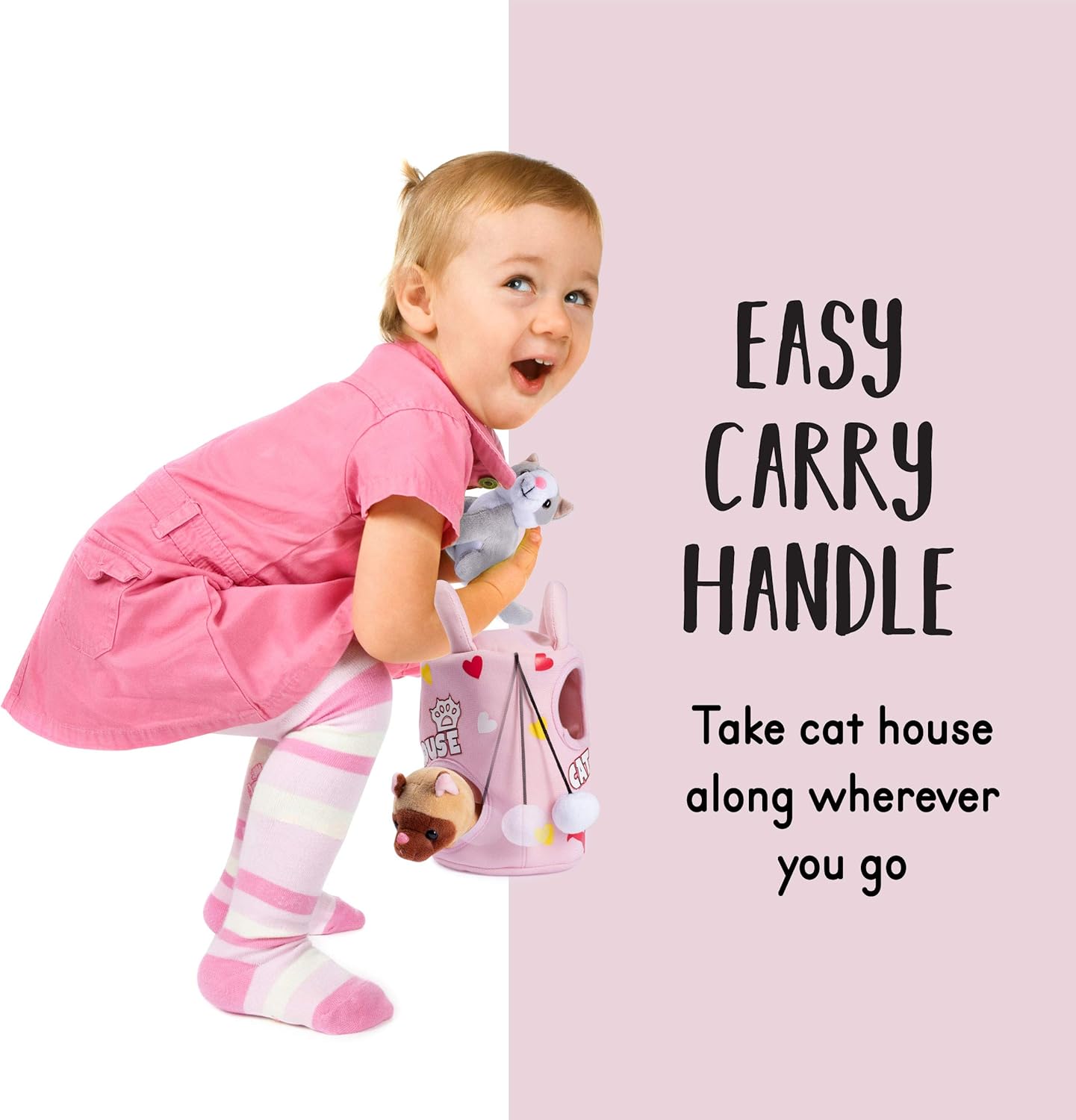 Plush Creations Talking Plush Cat House for Kids Includes Plush Cat House Carrier with 4 Soft Stuffed Talking & Meowing Kittens & A Cat Plush Milk Bowl Best Interactive Toy for Babies Or Toddlers