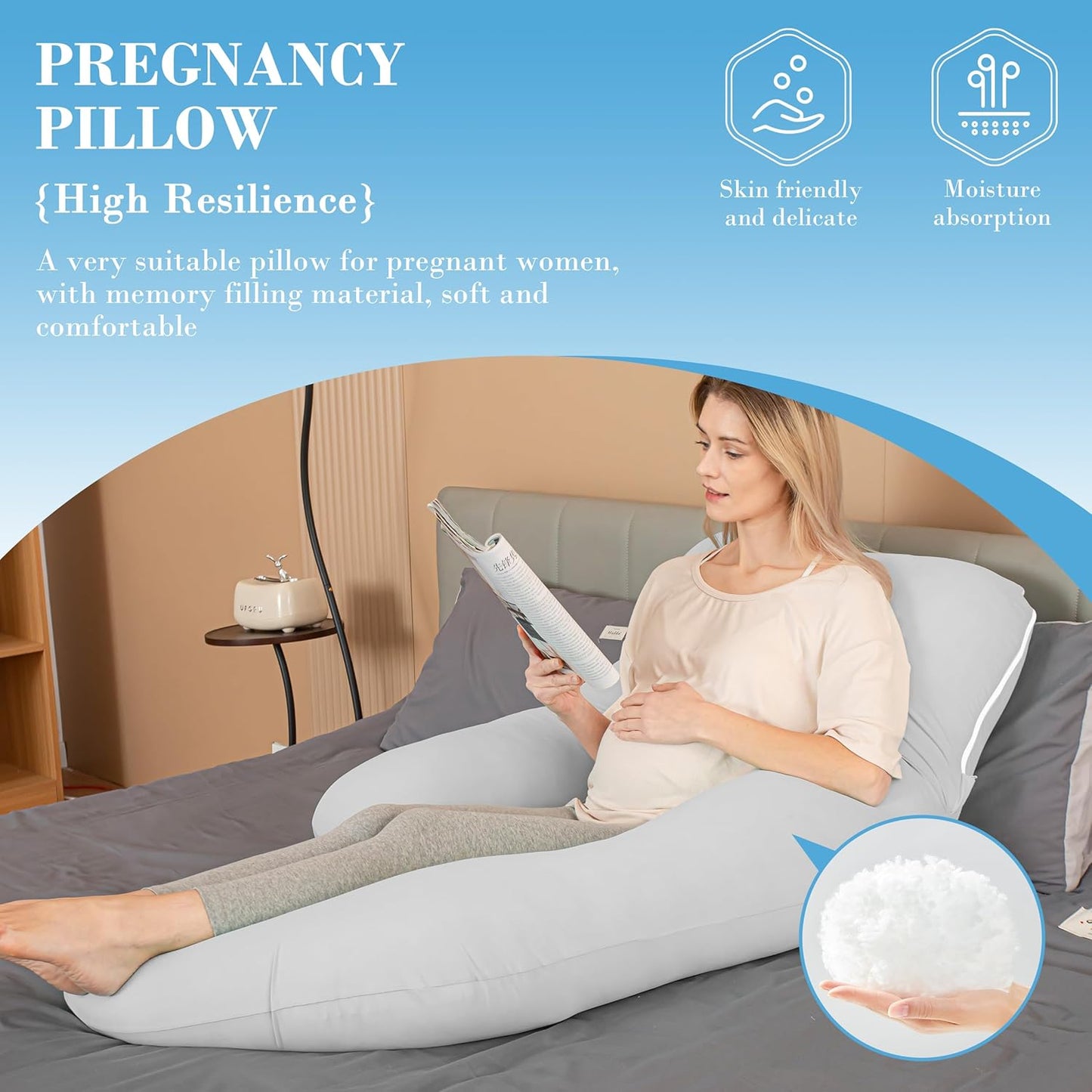 Cute Castle Cooling Cover Pregnancy Pillows, Soft U-Shape Maternity Pillow with Removable Cover - Full Body Pillows for Adults Sleeping - Pregnancy Must Haves - Jumbo 57 Inch - Light Grey