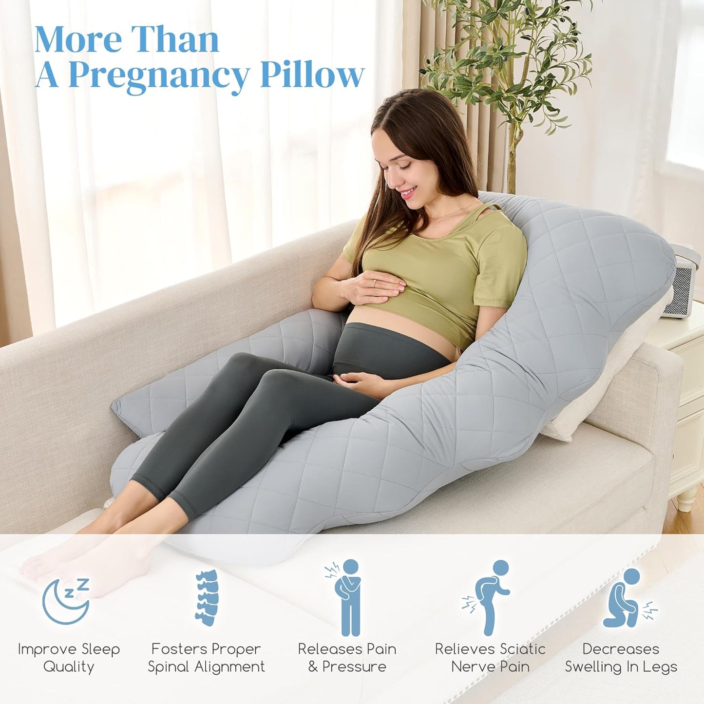 Cooling Pregnancy Pillow for Sleeping, U Shaped Full Body Maternity Pillow with Diamond Quilted Cool Fabric – Support for Back, Belly, Legs, HIPS for Pregnant Women, 51 Inch Body Pillow, Grey