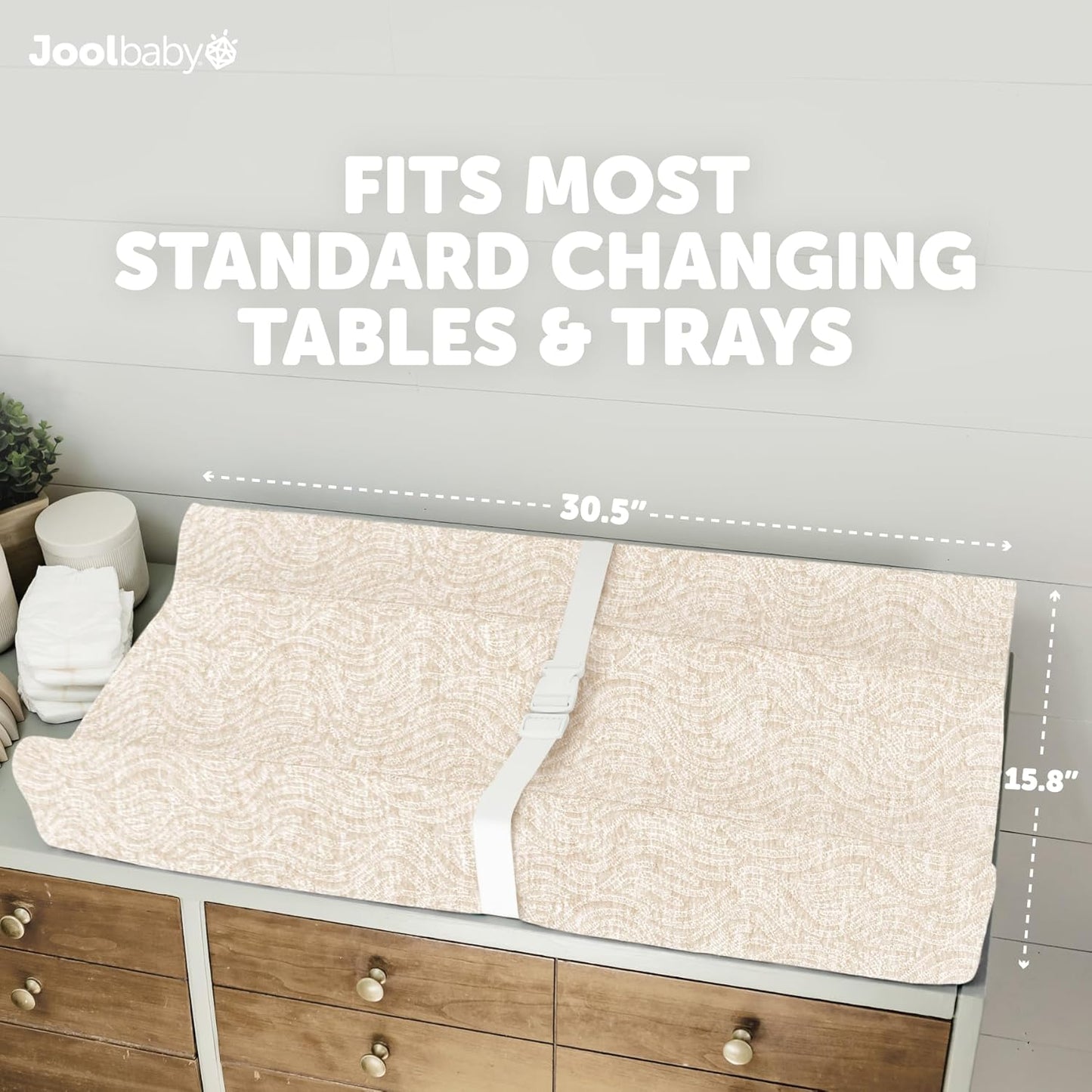 Jool Baby Soft Changing Pad + Washable Cover, Non-Slip - Fits Standard Changing Tables & Dressers (Oatmilk/Wave)
