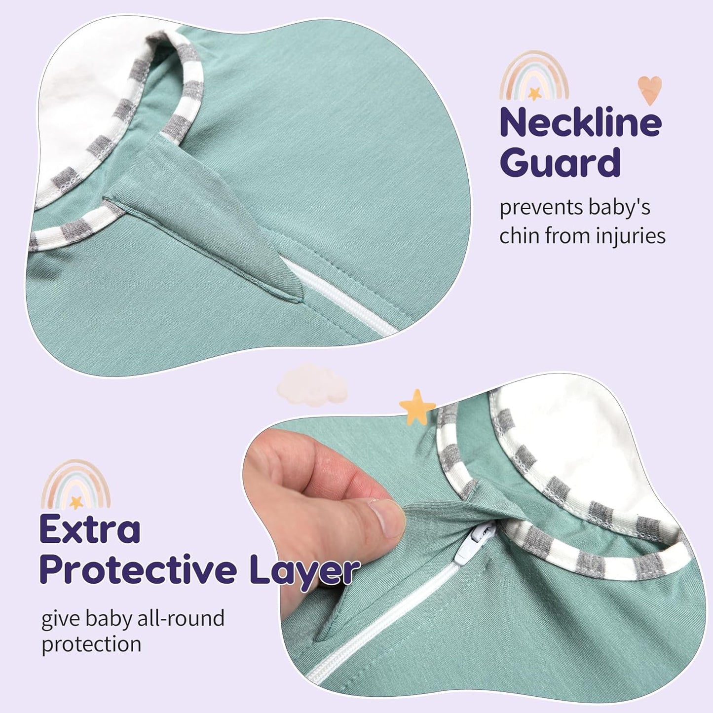 PuppyPaws Baby Sleep Sack, Transition Swaddle, Sleep Sack 6-9 Months, Wearable Blanket Baby with 2-Way Zipper, Swaddles for Newborns Summer, 95% Rayon derived from Bamboo, 5% Spandex