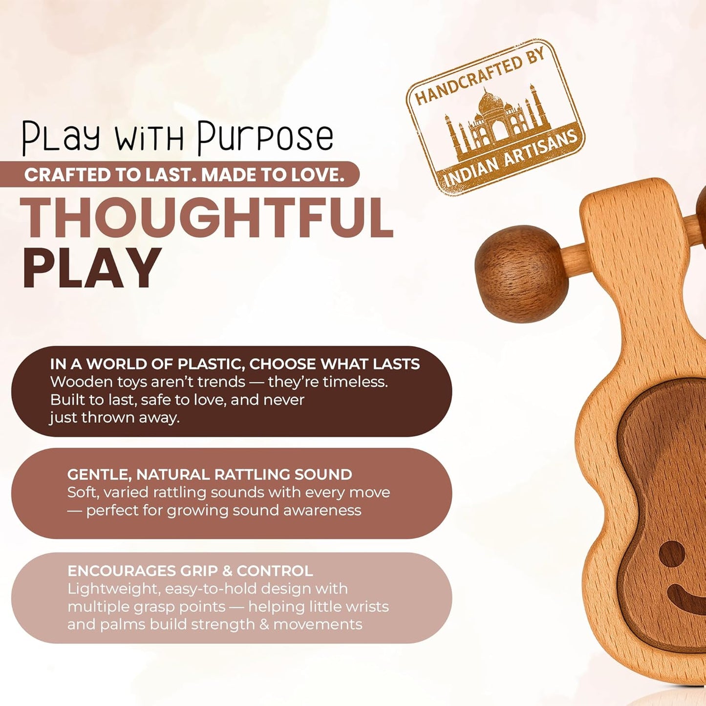 Wooden Teething Toys for Baby 0-6 Months – Organic Natural Non-Toxic Handmade Teether with Beads & Rattle for Soothing Relief – Montessori Sensory Toy for Babies, Infant Boy & Girl