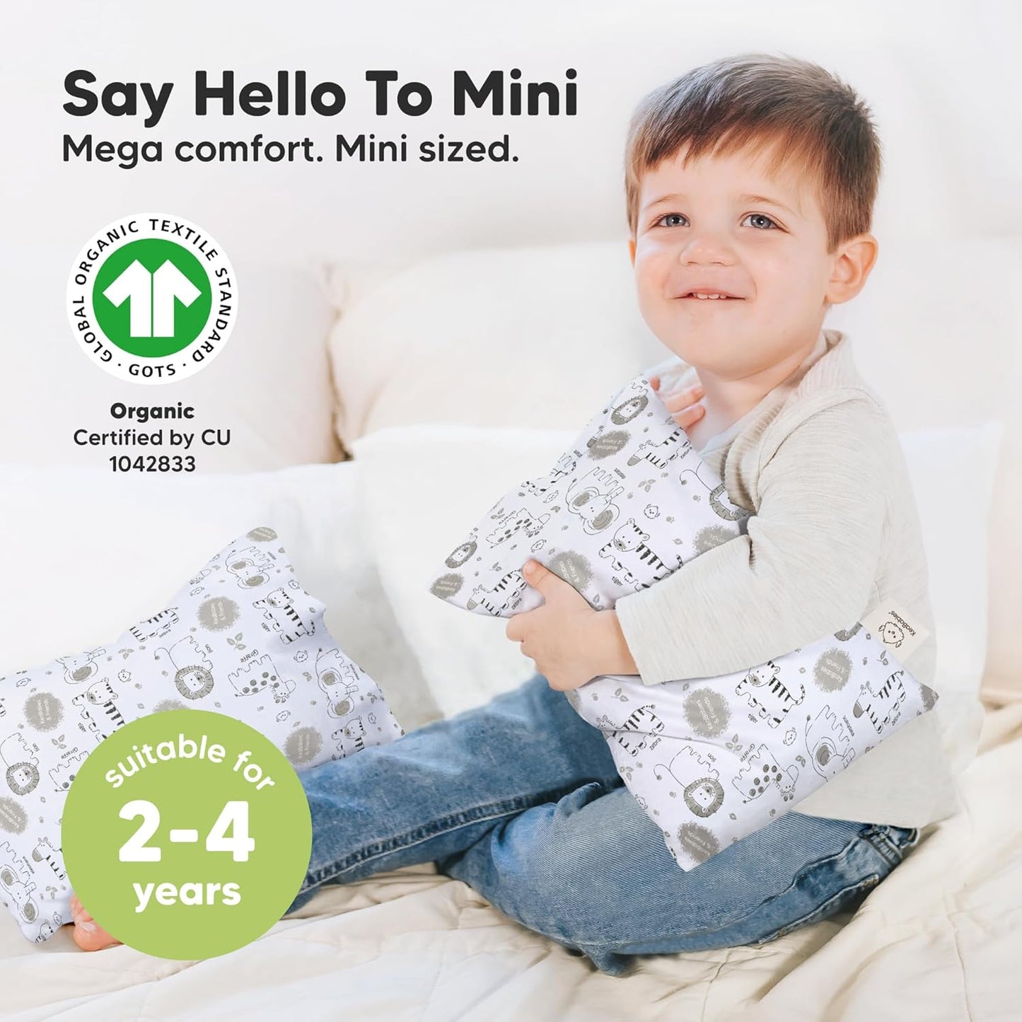Mini Toddler Pillow with Pillowcase - 9x13 My Little Dreamy Travel Kids Pillow for Sleeping, Toddler Bed, Small, Tiny, Organic Cotton Pillowcase, Soft & Breathable, Kids 2-4 Years Old (KeaSafari)