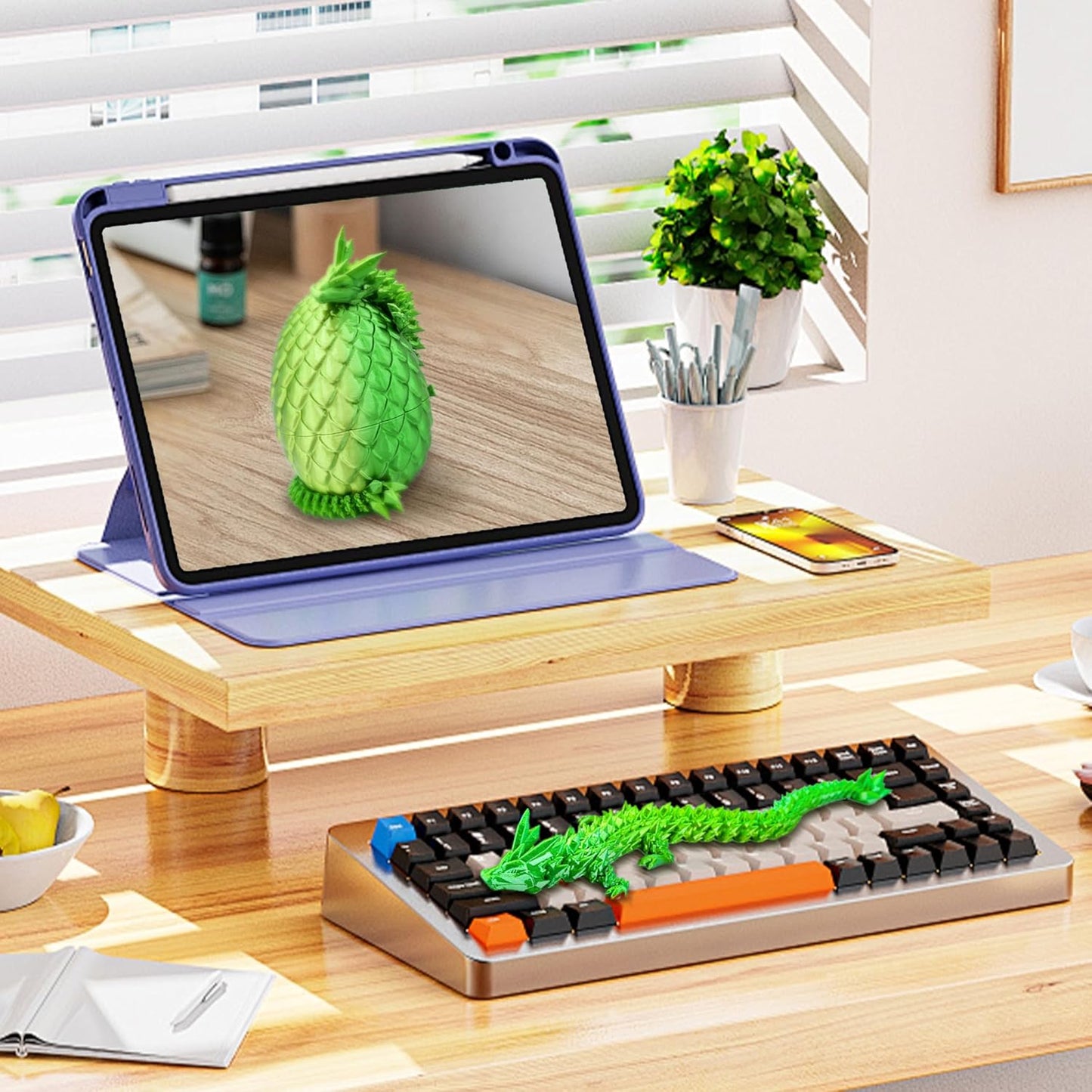 3D Printed Dragon,Dragon Eggs with Dragon Inside,Articulated Crystal Dragon Toys for Kids Home Decor, Executive Dragon Fidget Desk Toys (Lser Yellow & Green)