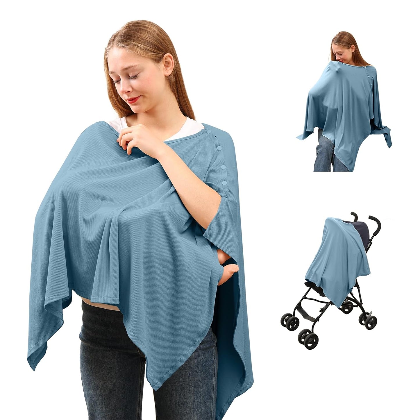 Nursing Cover for Breastfeeding- Viscose from Bamboo Ribbed Covers for Baby Breast Feeding, Full Coverage Privacy, Soft & Breathable Nursing Covers, Multi-Use Shawl Car Seat Cover