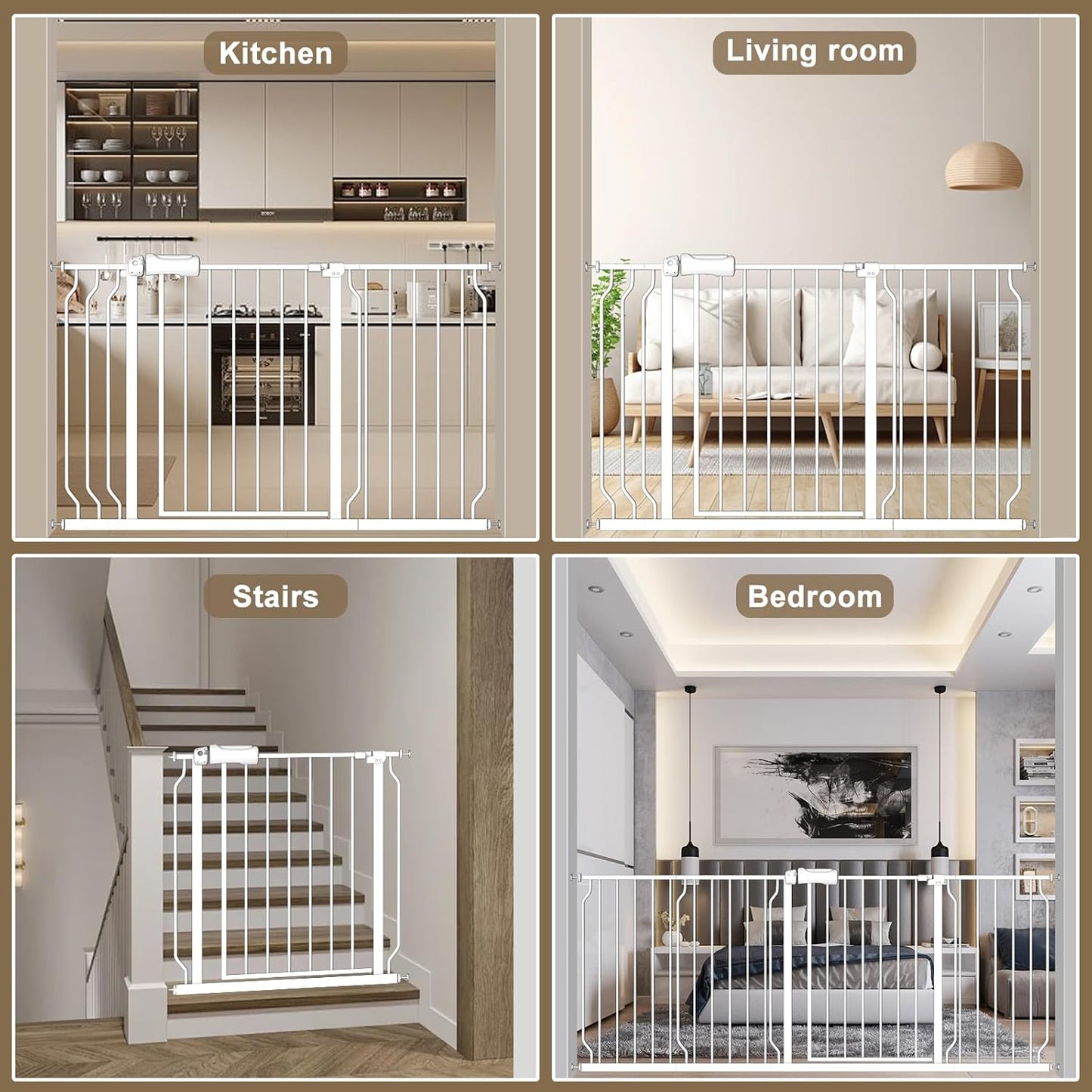 ALLAIBB Extra Wide Baby Gate Pressure Mount with Auto-Close, White Metal Safety Gate for Stairs & Doorways - Child Proof, Pet Barrier for Hallways, Kitchen, Living Room for 66.93-71.65 inch