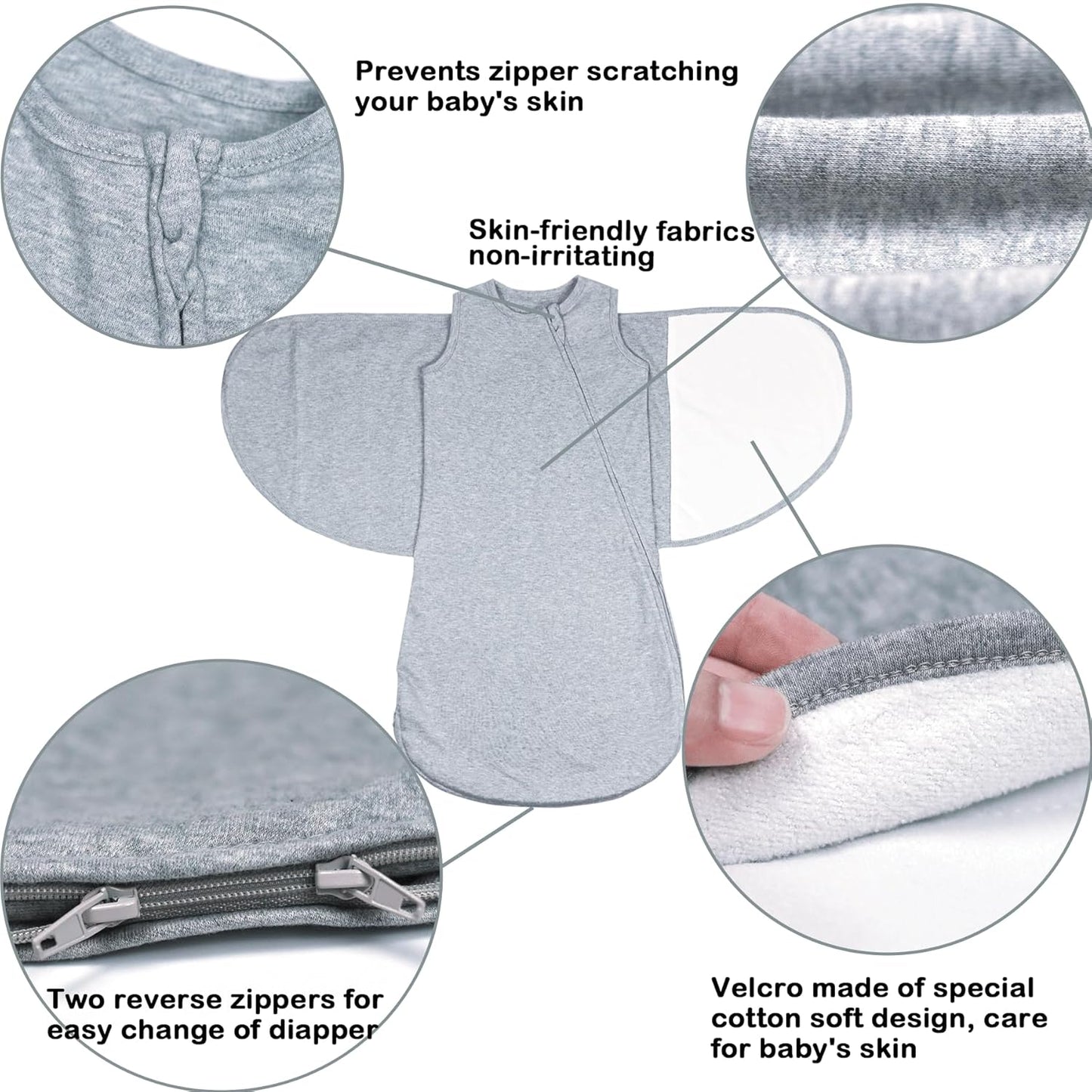 Baby Sleep sack Swaddle,Sleep Sack 3-6 Months,3-Way Adjustable Wearable Transition Swaddles Blanket Boy And Girl,100% Cotton,TOG 1.0(Grey)