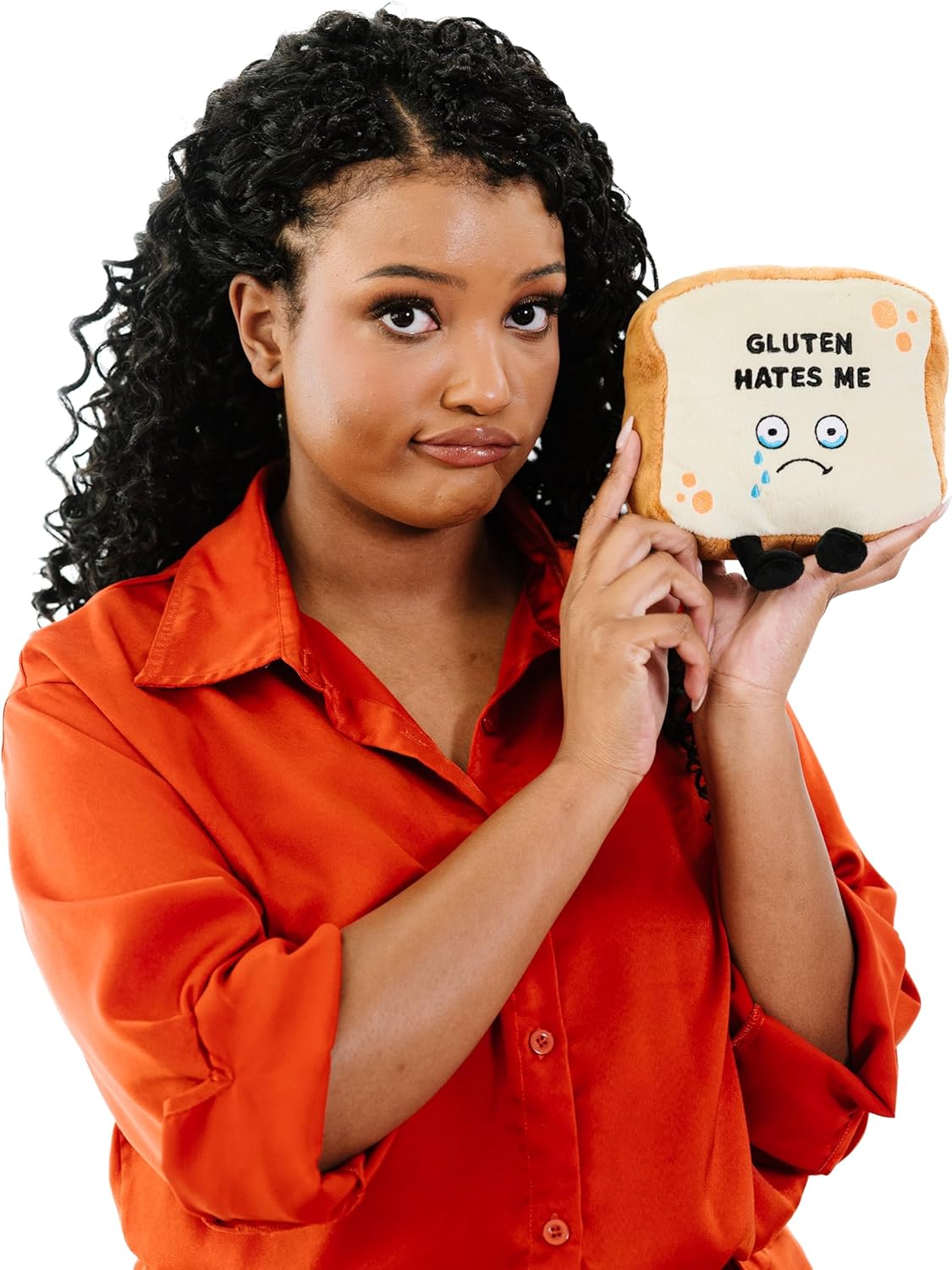 Gluten Hates Me Foodie Plushie, Funny Pun Meme Gag Gift, White Elephant, Stocking Stuffer Present, Great for Emotional Support, Fun Desk Accessory, Weighted Base for Display