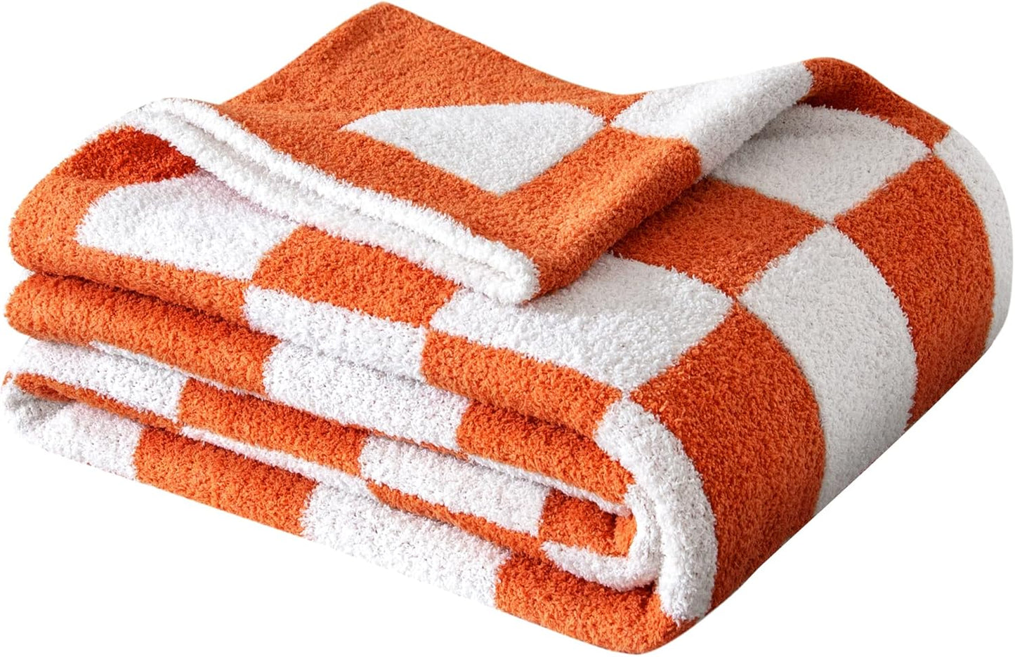 SeaRoomy CheckeredThrow Blanket, Soft Fluffy Microfiber Knit Throw Blanket for Couch Bed, Warm Cozy Reversible Checkerboard Knitted Blanket Room Decor(Burnt Orange, 60"×79")