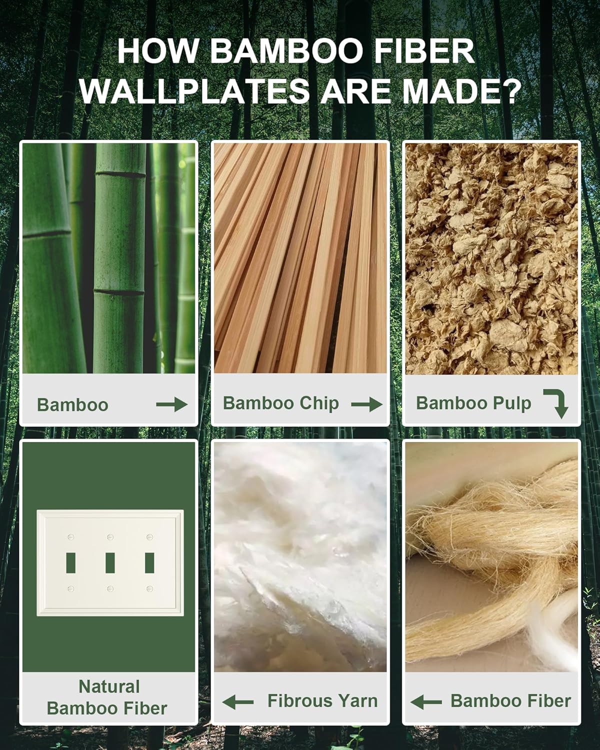 2-Pack Triple Toggle Light Switch Cover Plate, Light Almond Decorative Switch Plate Covers, Natural Bamboo Fiber 3 Gang Wall Plate, Corrosion Resistant