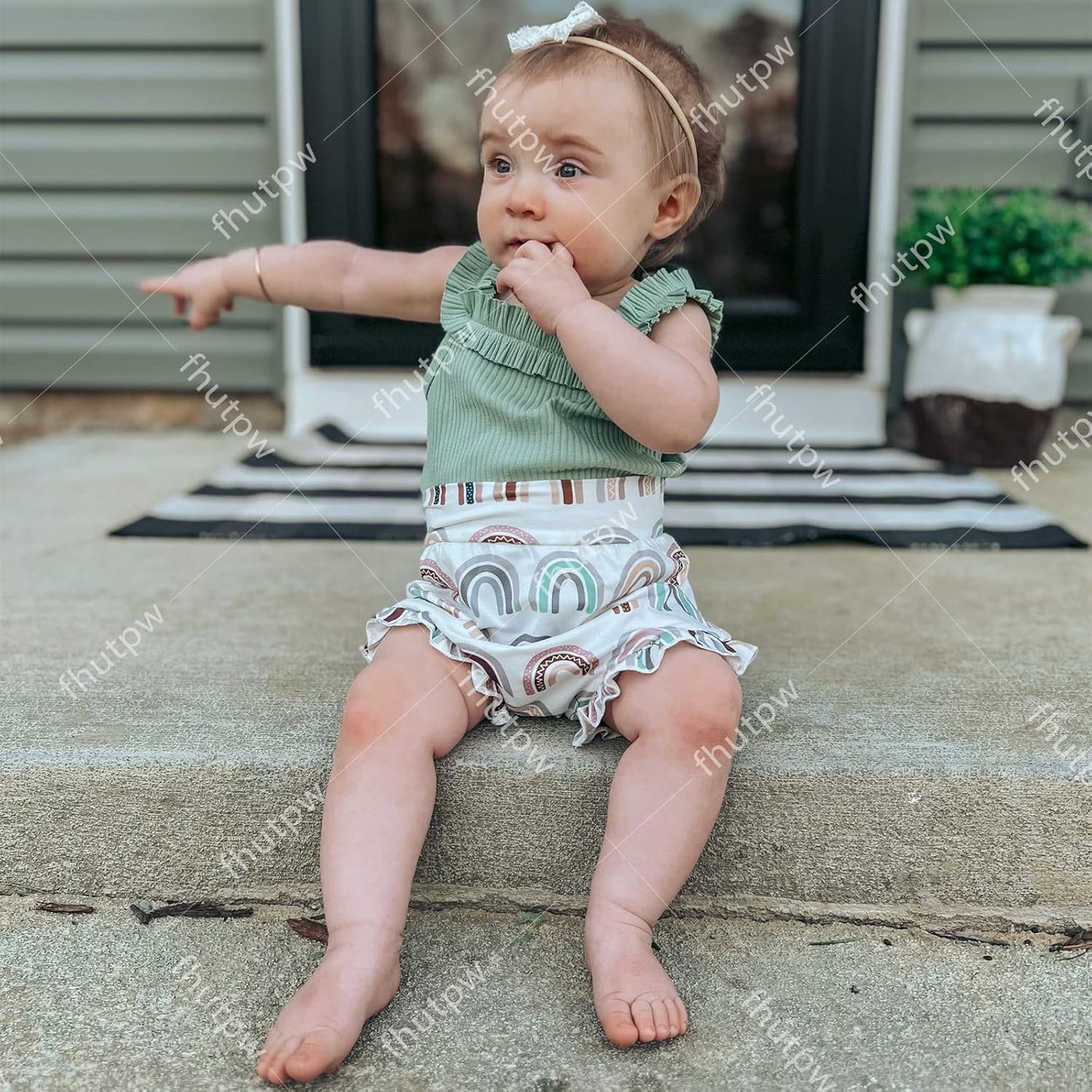 fhutpw Baby Girl Clothes Summer Cute Outfits 3 6 12 18 Months Spaghetti Strap Romper & Floarl Shorts Sets