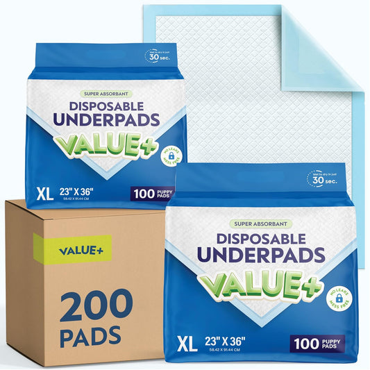 Chucks Pads Disposable [200-Pack] Underpads 23x36 Incontinence Chux Pads Absorbent Fluff Protective Bed Pads, Pee Pads for Babies, Kids, Adults & Elderly | Puppy Pads Large for Training Leak Proof