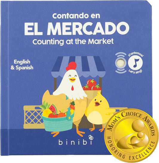 Binibi Spanish Musical Book - Counting at The Market | Bilingual Children's Book for Babies & Toddlers 1-3 | Libro en Espanol para Bebes