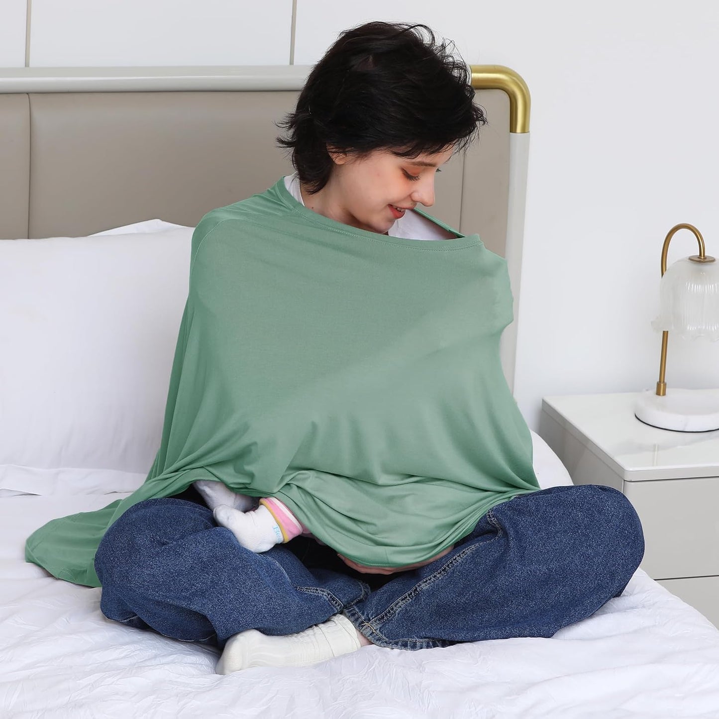 Multi-use Nursing Cover for Breastfeeding, 360°Full Coverage Nursing Poncho, Rayon Soft & Breathable Breastfeeding Cover up (Smooth Rayon, Sage Green)