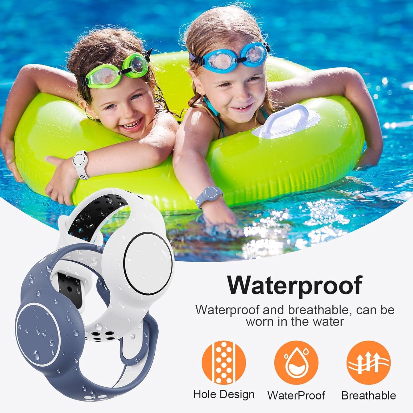 Waterproof Bracelet Compatible with AirTag for Kids (2 Pack), Protective Case GPS Tracker Holder for Child with Full Coverage Hidden Design, Soft Silicone Anti-Lost Wristband Cover for Toddler WBBW