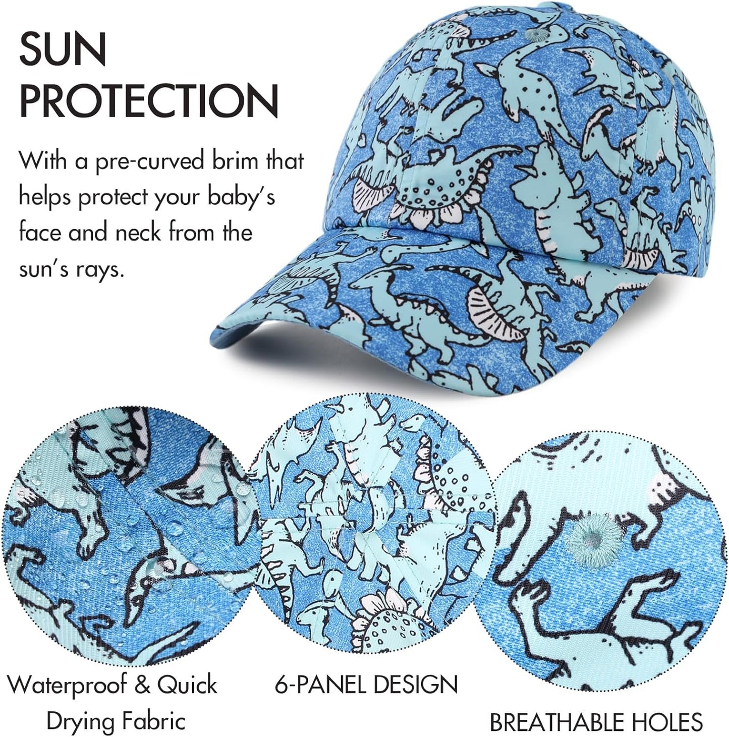 JANGANNSA Dinosaur Boys Girls Caps Embroidery Baby Baseball Caps Cotton Infant Toddler Kids Hat Spring Summer Autumn 2-6Y