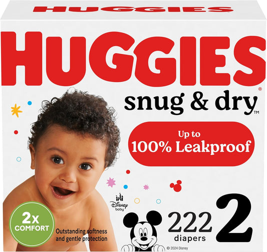 Huggies Size 2 Diapers, Snug & Dry Baby Diapers, Size 2 (12-18 lbs), 222 Count (3 Packs of 74), Packaging May Vary