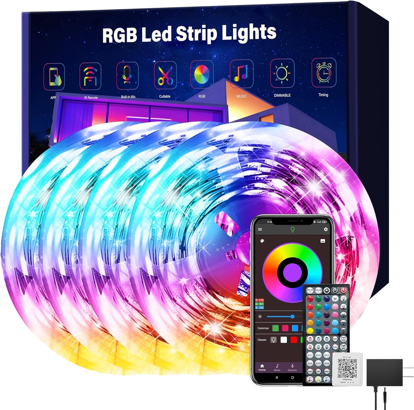 Led Lights for Bedroom 400 ft (4 Rolls*100ft) Music Sync RGB Led Strip Lights with Remote App Control, Color Changing Led Lights for Room Home Kitchen Party Decor
